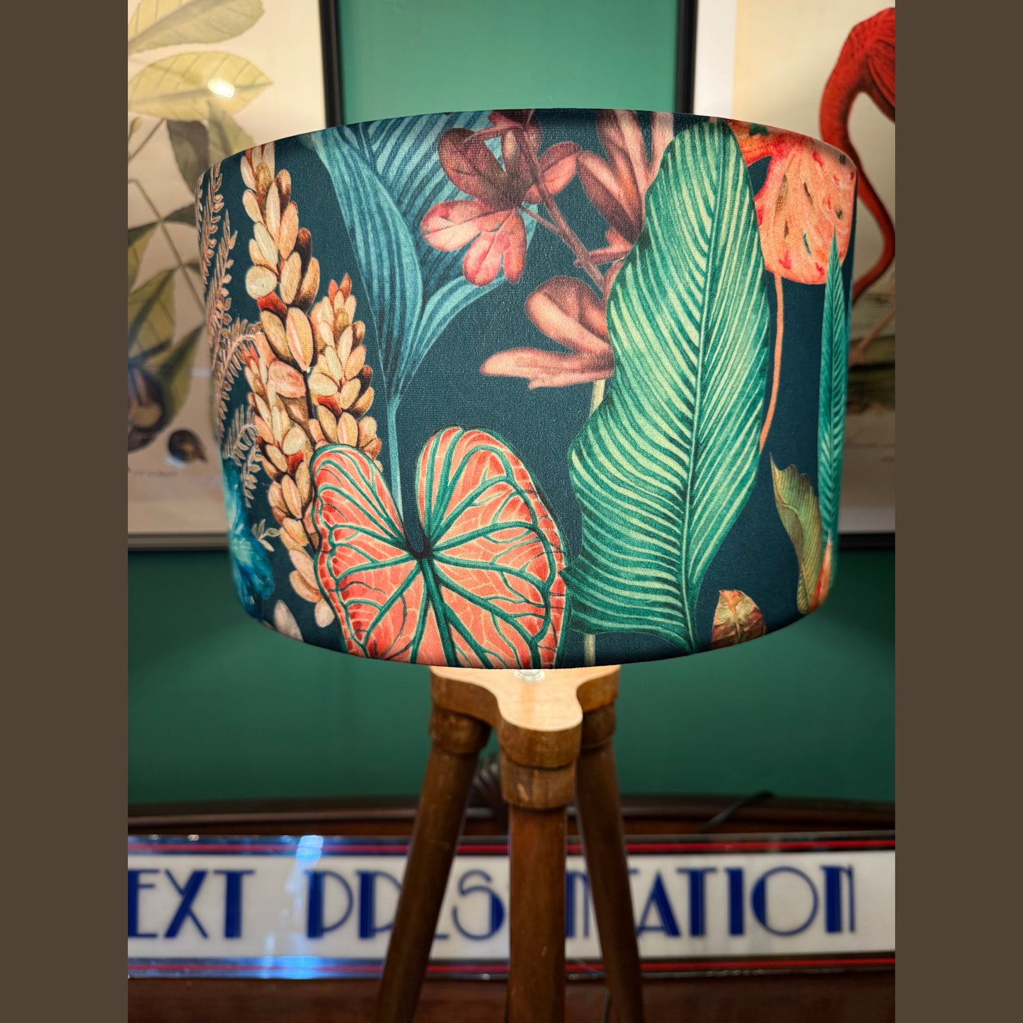 Electric botanical palm leaf velvet lampshade