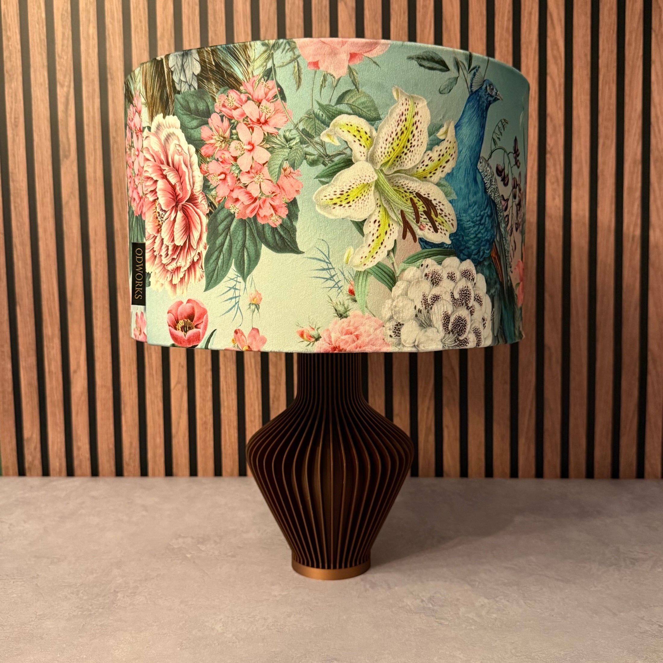Peacocks & Lilys | Teal & Pink Velvet | Lampshade