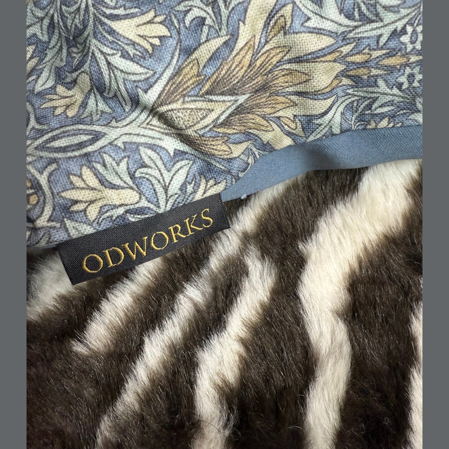 William Morris Snakeshead luxury feather cushion in denim blue