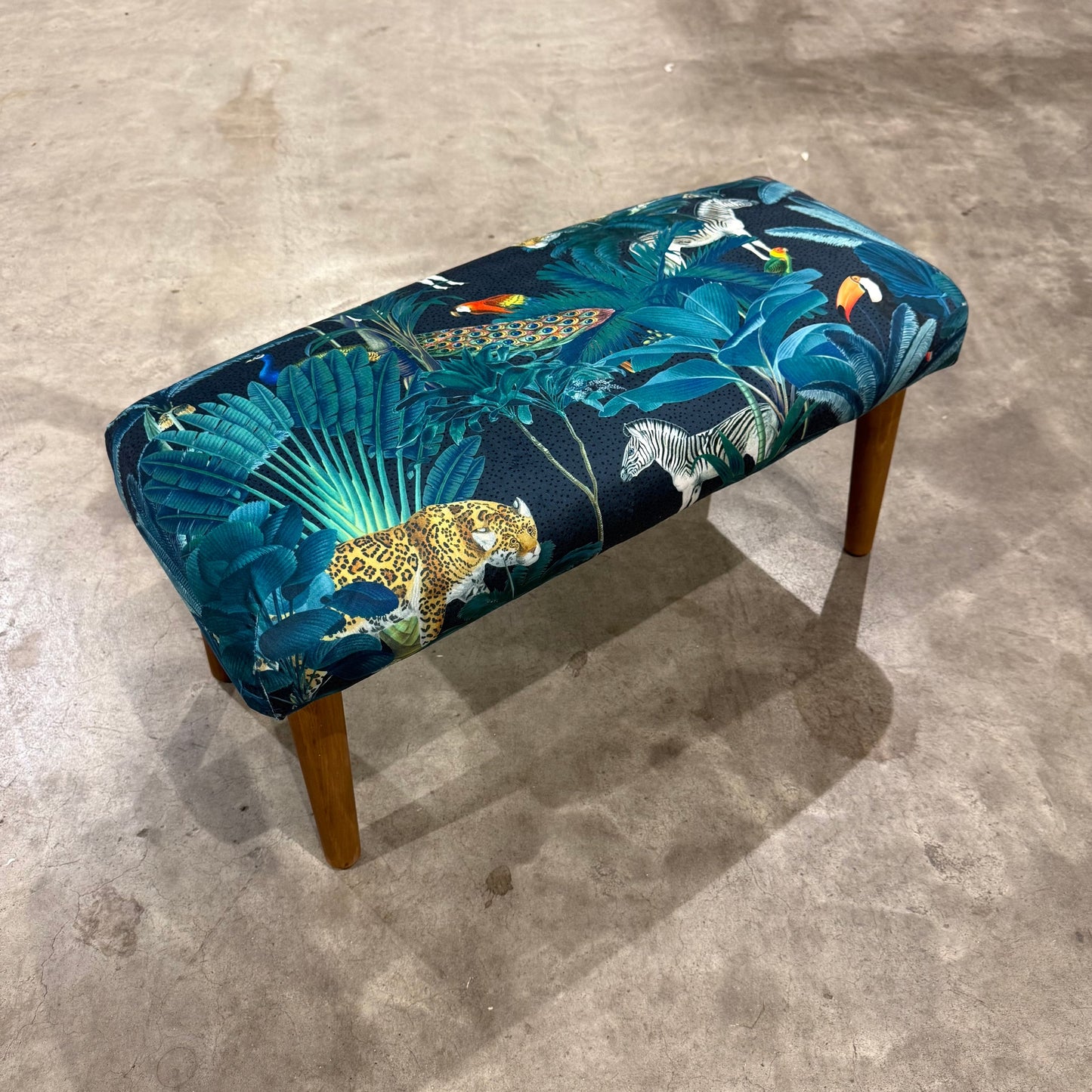 Tropical Paradise Jungle parrot & toucan velvet Footstool
