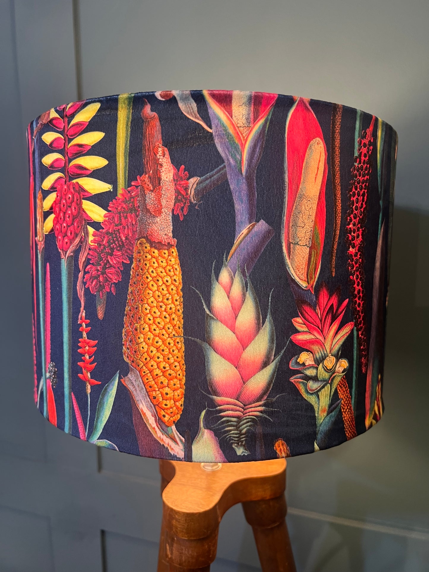 Navy botanical lily velvet lampshade