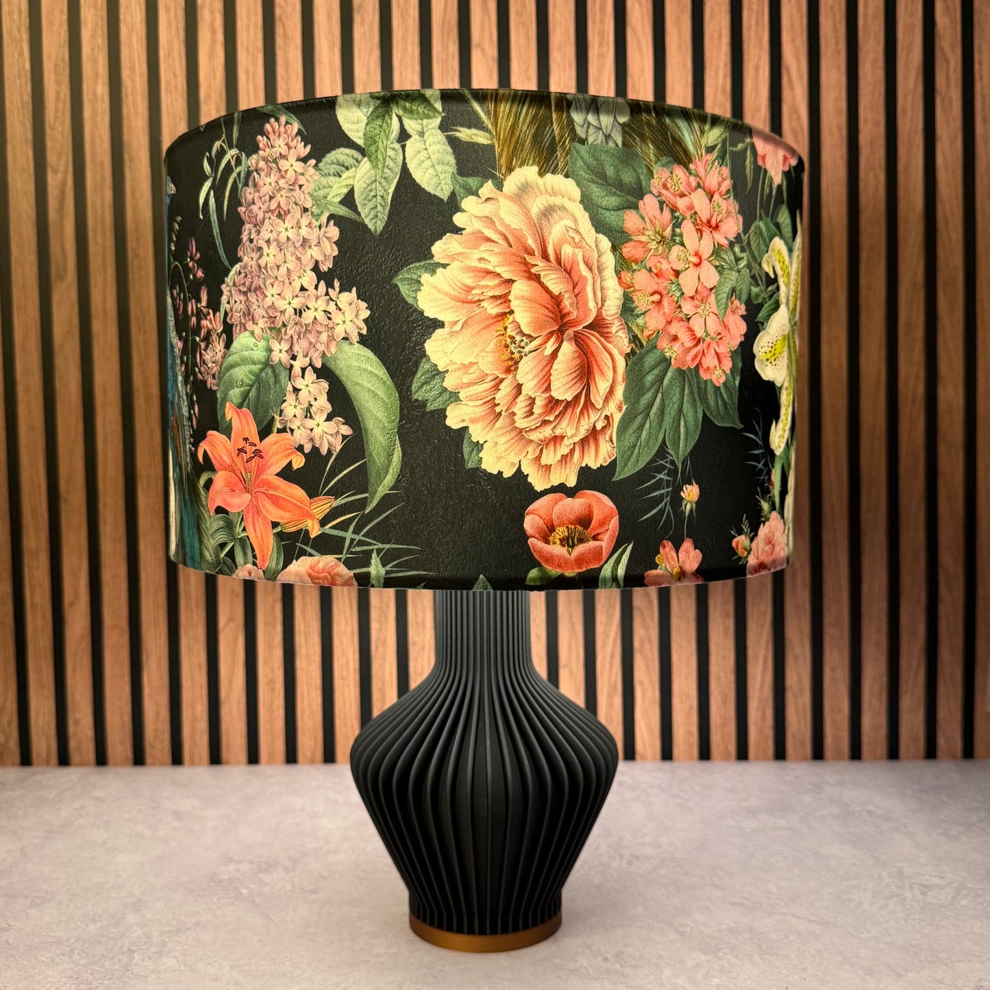 Black and teal velvet botanical peacocks lampshade