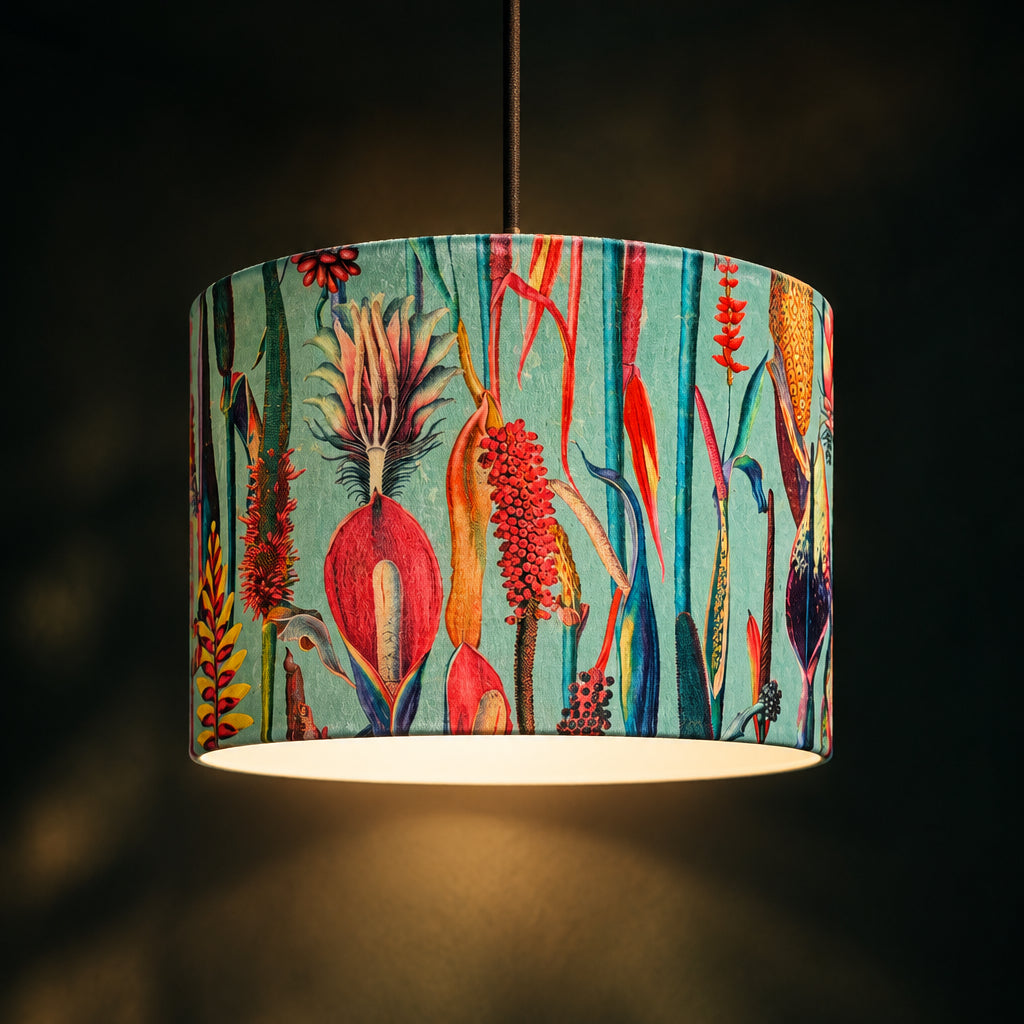 Botanical Lily | Turquoise & Pink Velvet | Pendant Lampshade