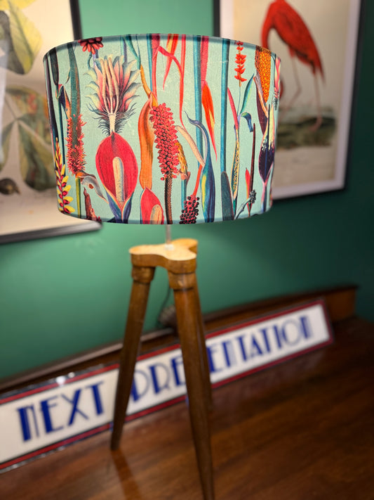 Turquoise botanical lily velvet lampshade