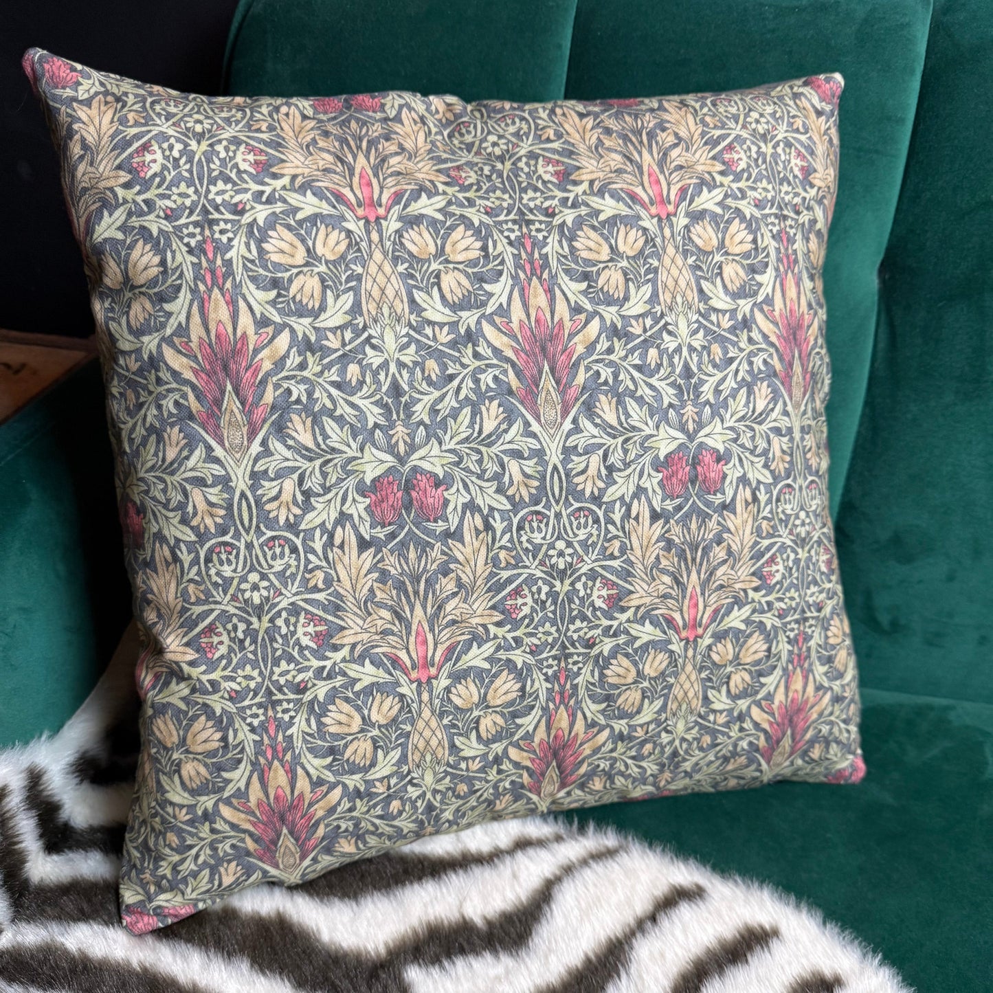 William Morris Snakeshead luxury feather cushion in mocha