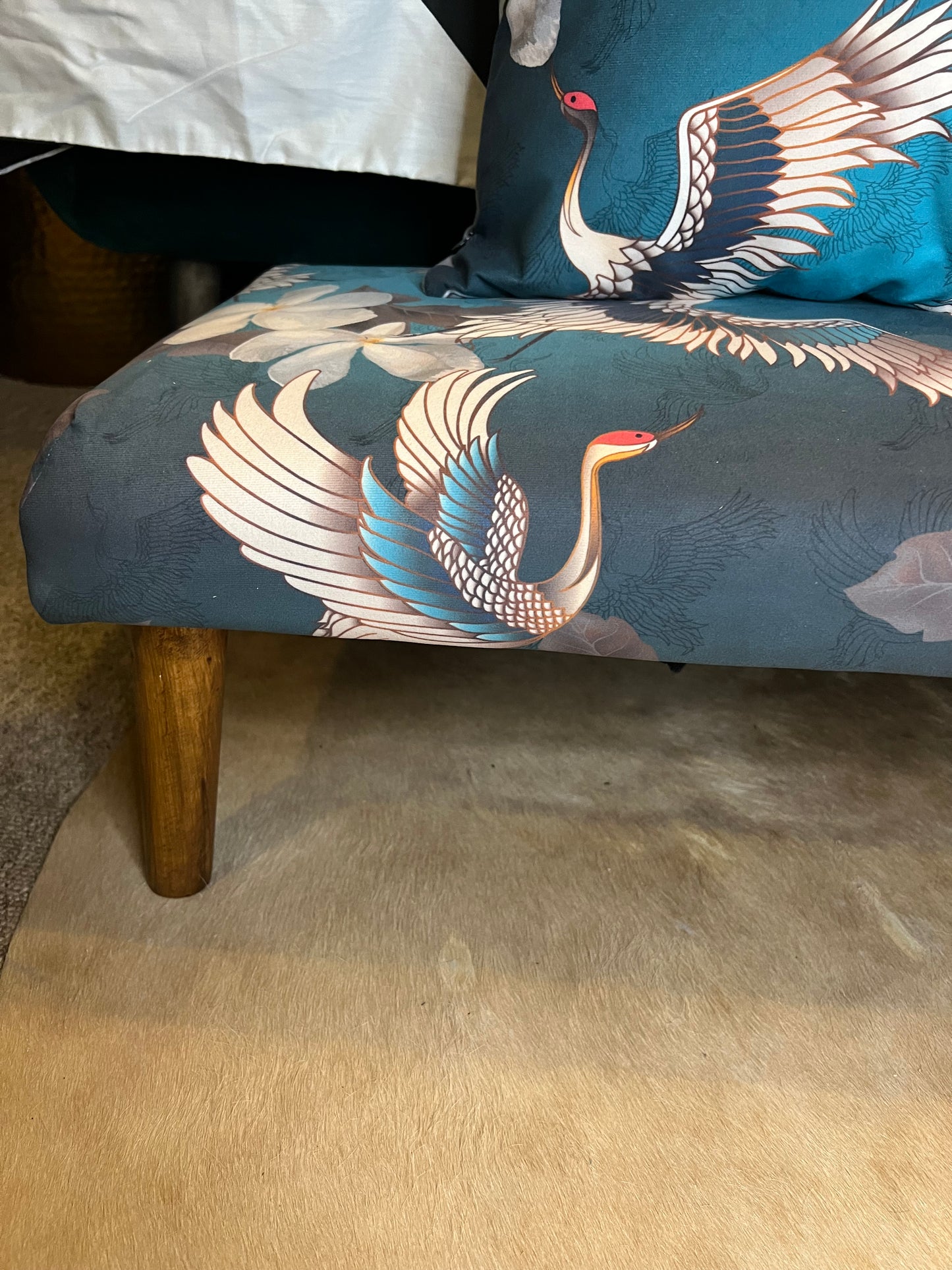 Japanese cranes luxury velvet Footstool