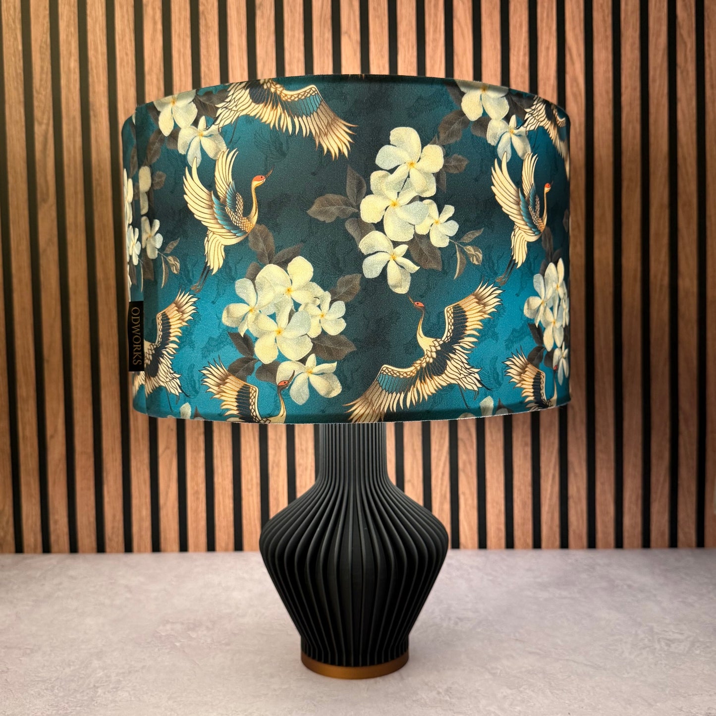 Mini Japanese cranes teal velvet lampshade