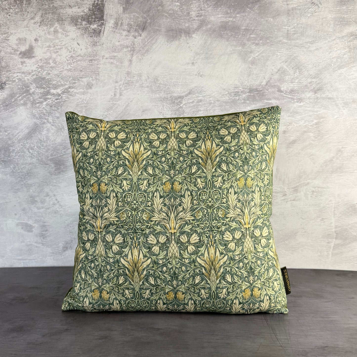 William Morris Snakeshead luxury feather cushion in sage