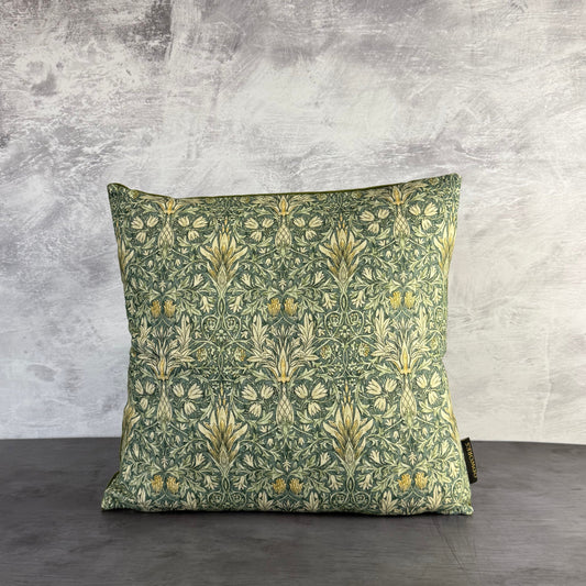 William Morris Snakeshead luxury feather cushion in sage