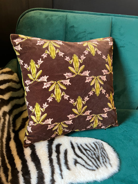 Wood frog luxury velvet cushion Harlequin