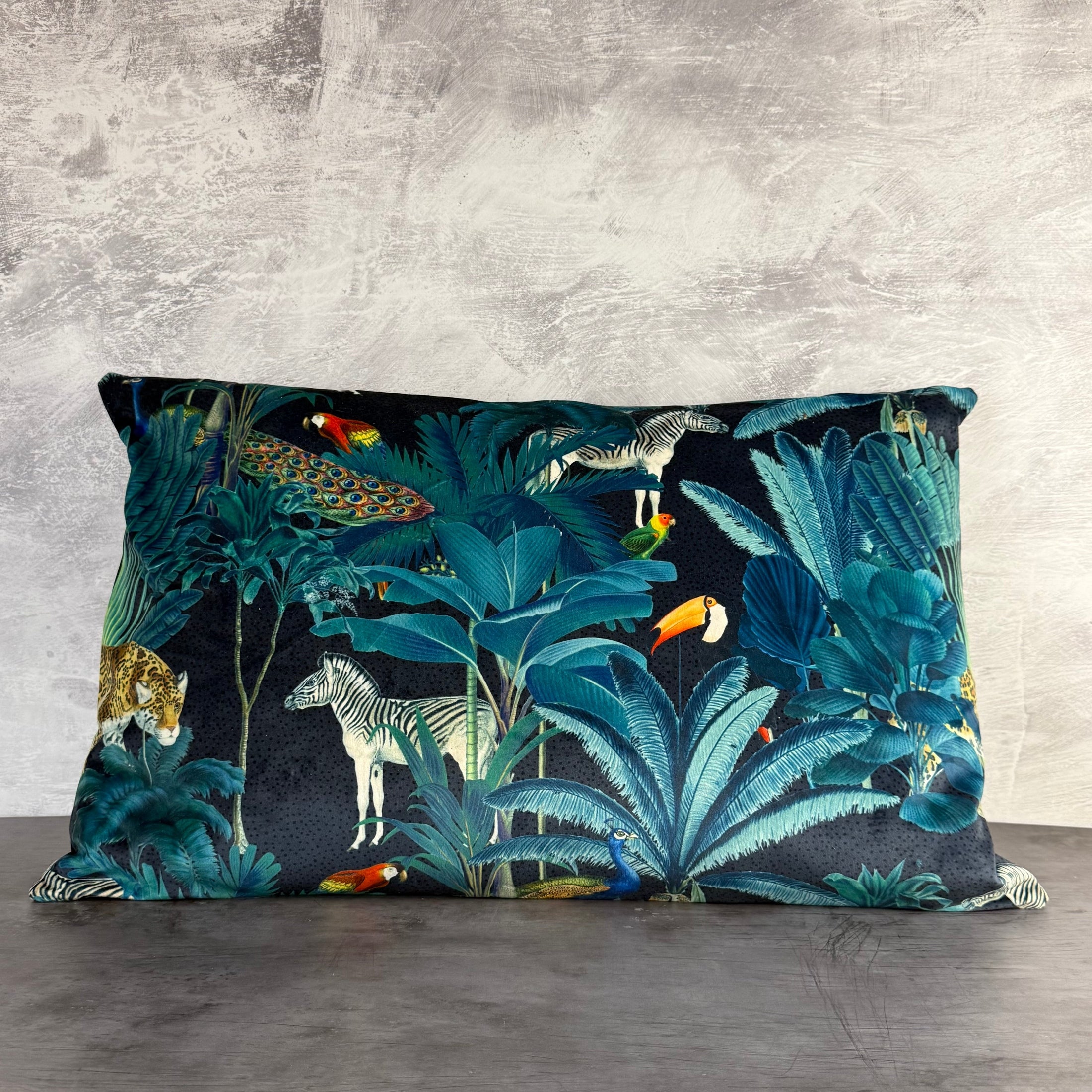 Tropical Paradise | Grey & Teal Velvet | Bolster Cushion