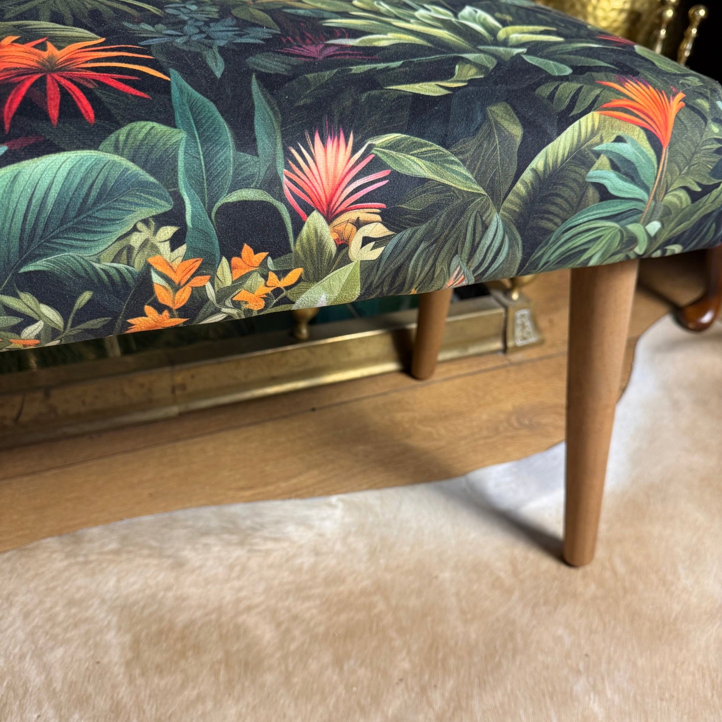 Lush leaf velvet bench / window seat, boot room bench, shoe stool