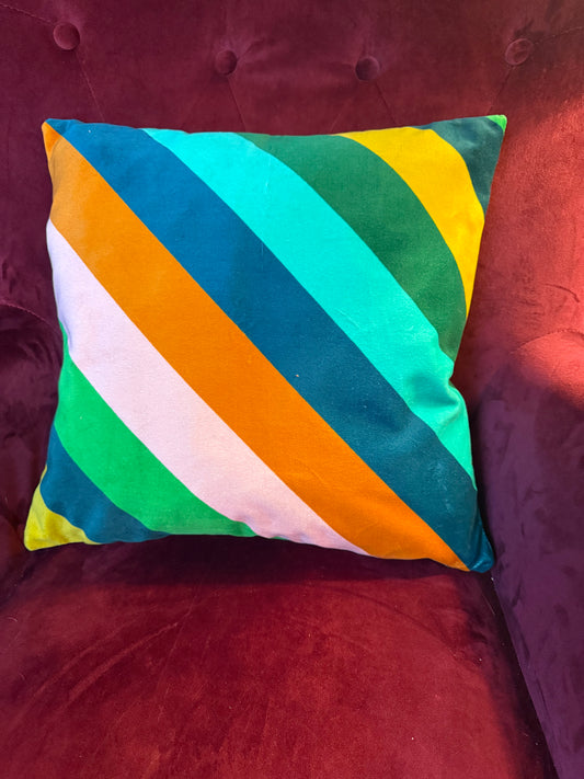 Sherbet stripe  luxury green velvet cushion Sophie Robinson Harlequin