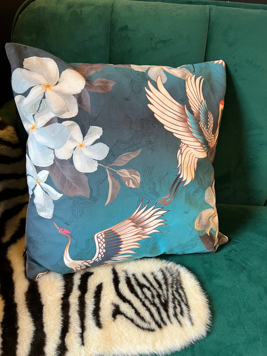 Japanese diving cranes luxury velvet cushion