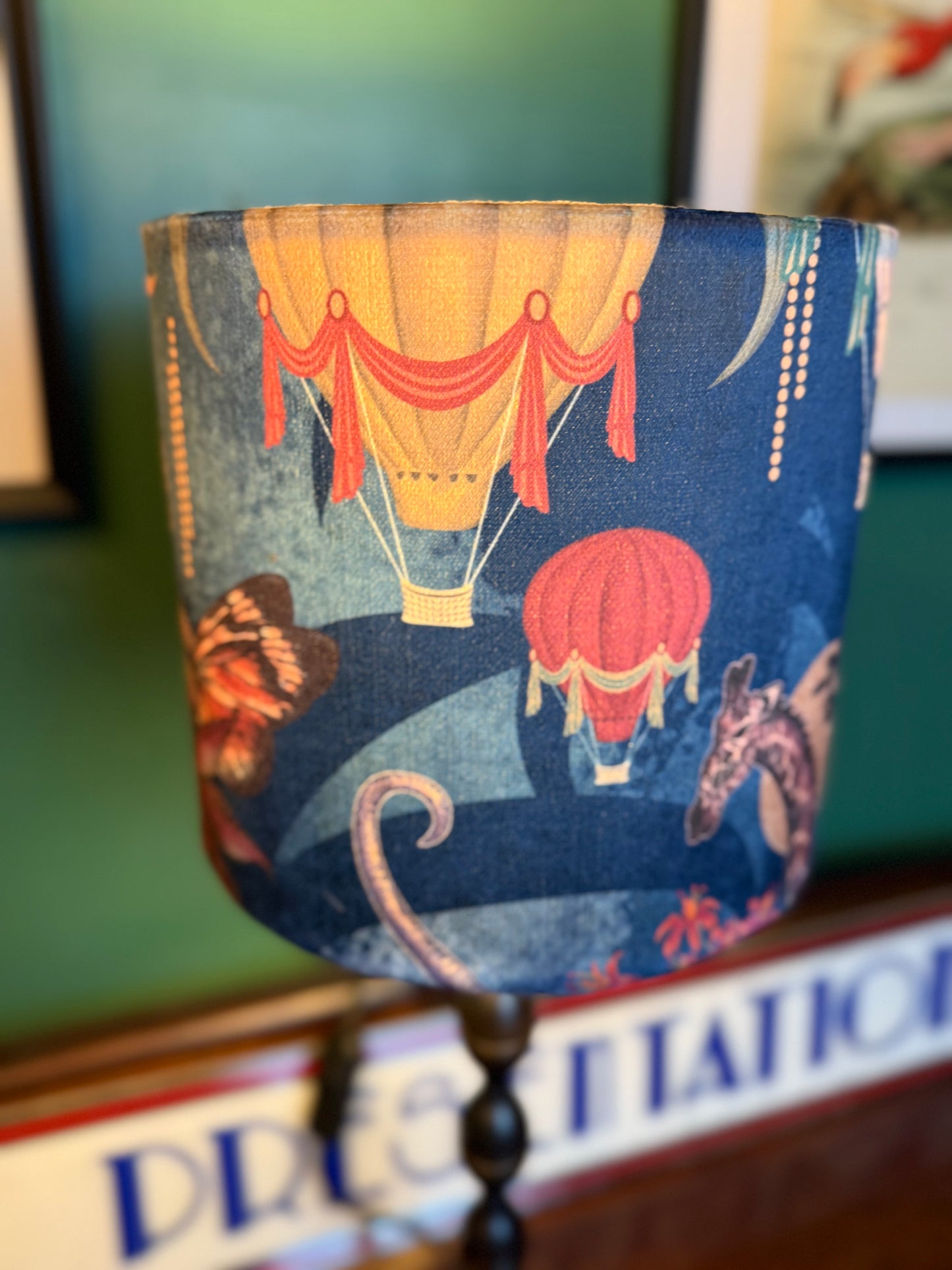 Balloon safari navy & gold velvet lampshade Becca Who