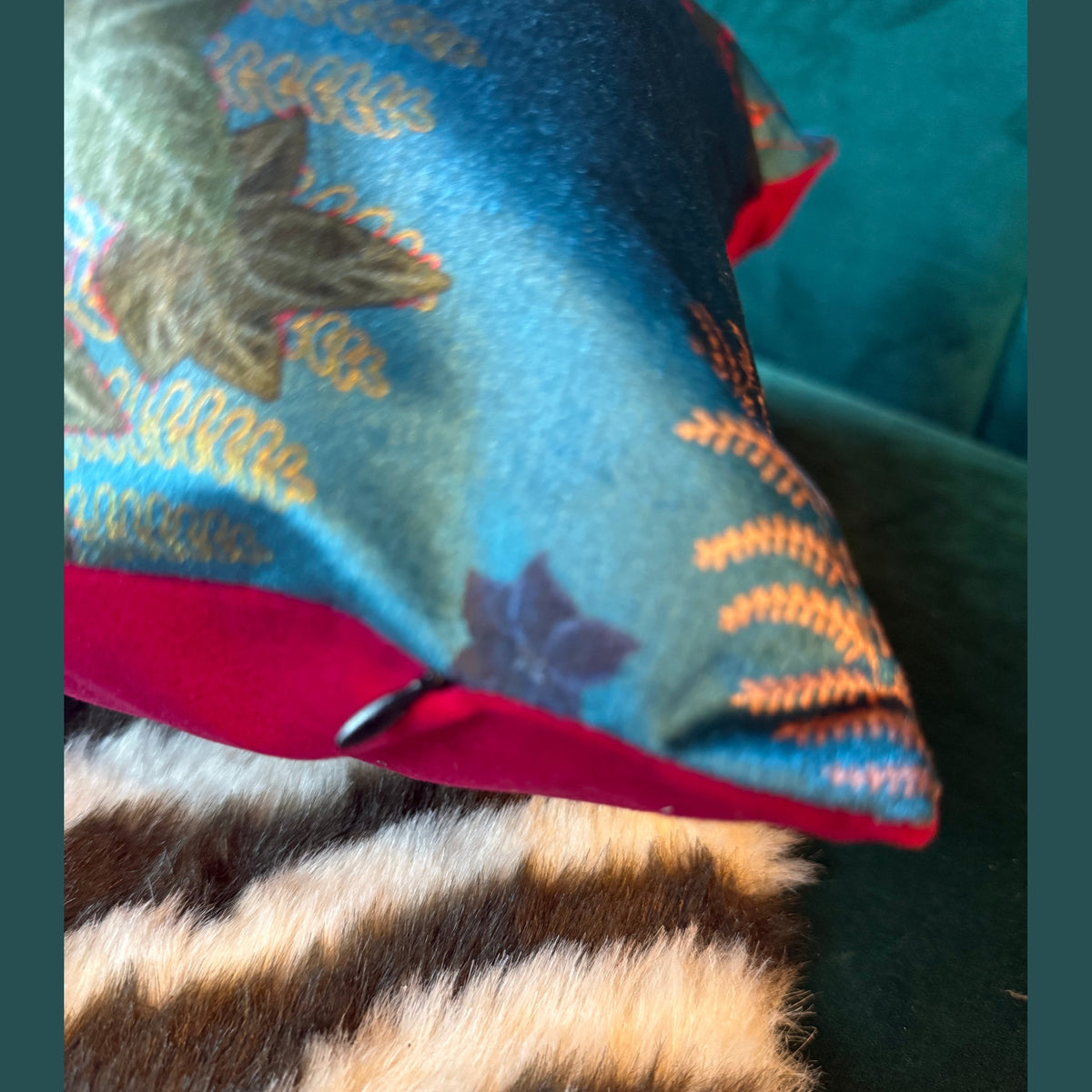 Forbidden Fruit | Teal & Red Velvet | Becca Who | Cushion
