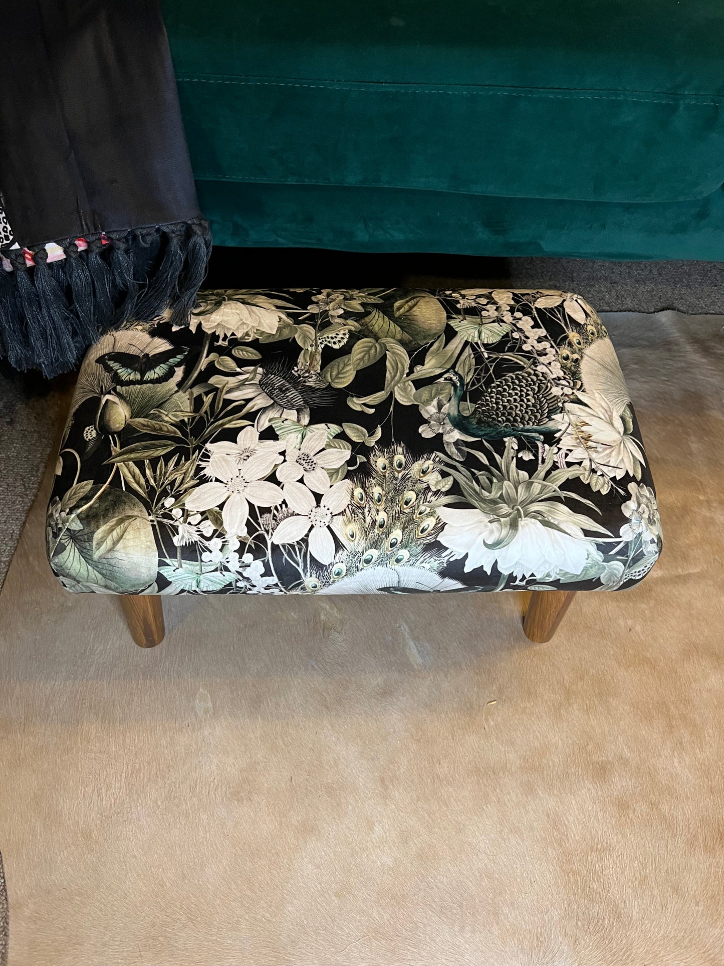 Peacocks and butterflies luxury velvet Footstool