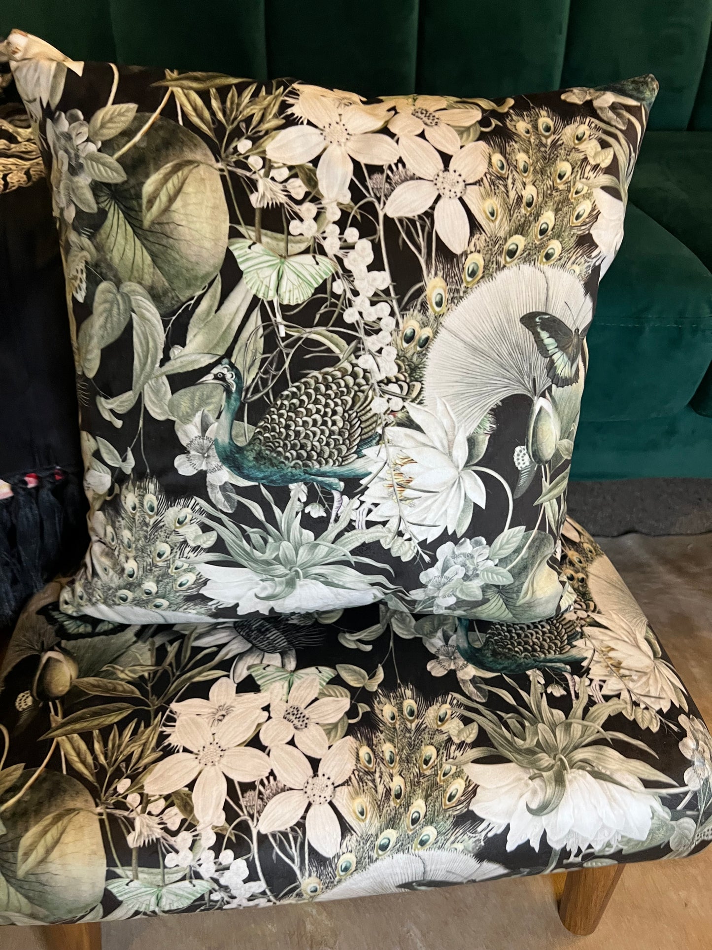 Peacocks and butterflies luxury velvet Footstool