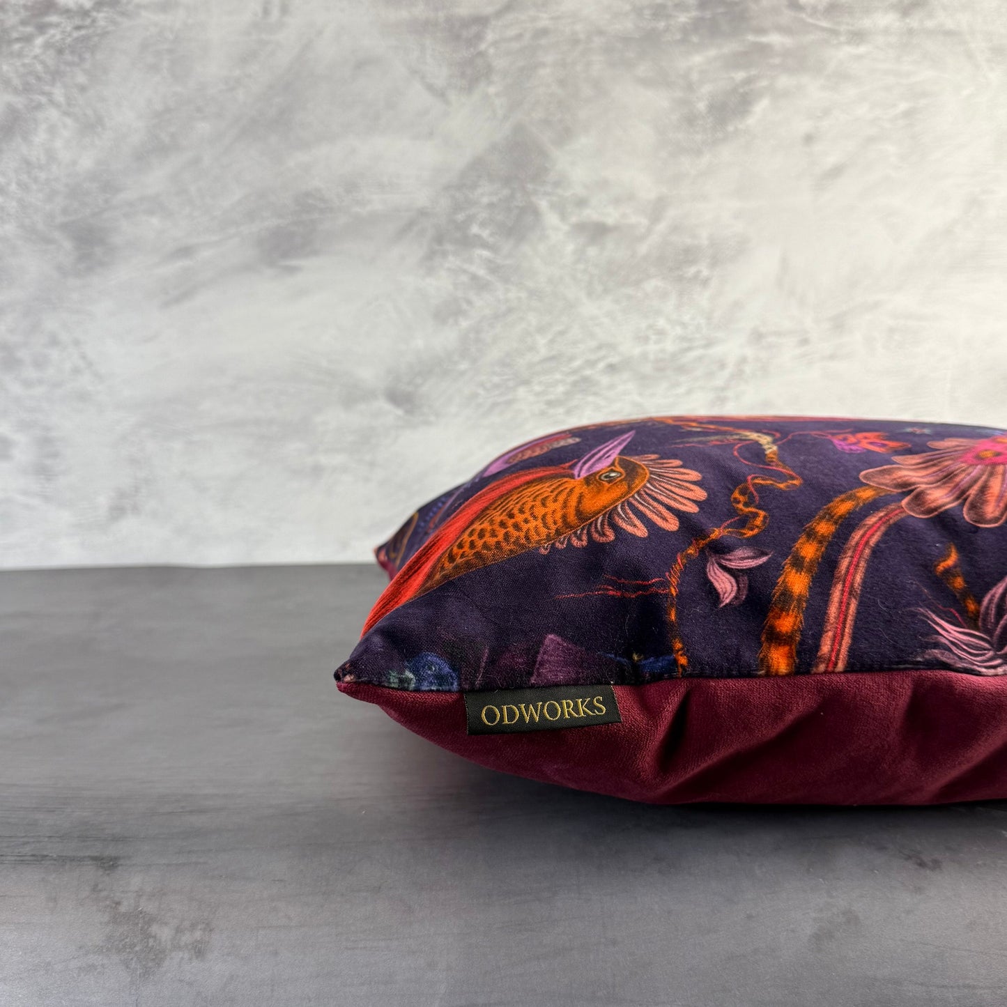 Quetzal violet luxury velvet cushion Emma J Shipley