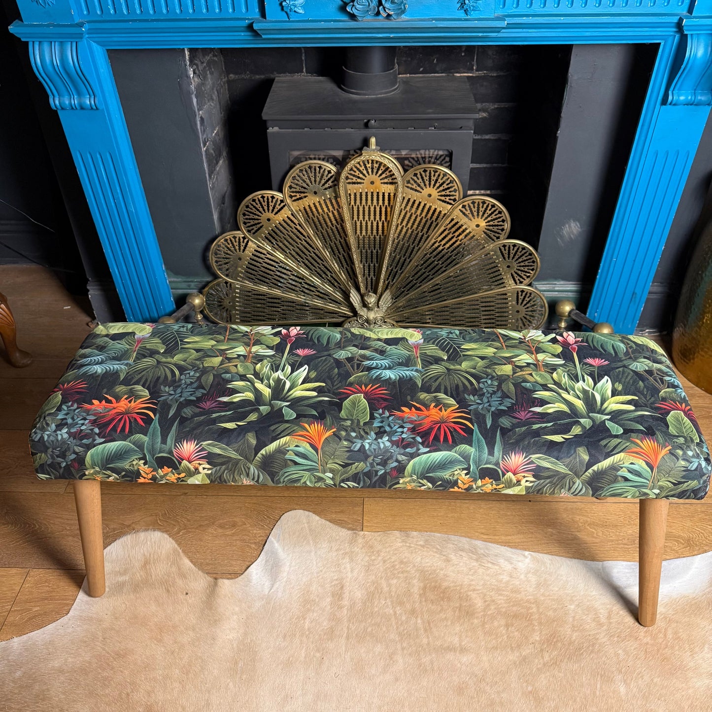 Lush leaf velvet bench / window seat, boot room bench, shoe stool
