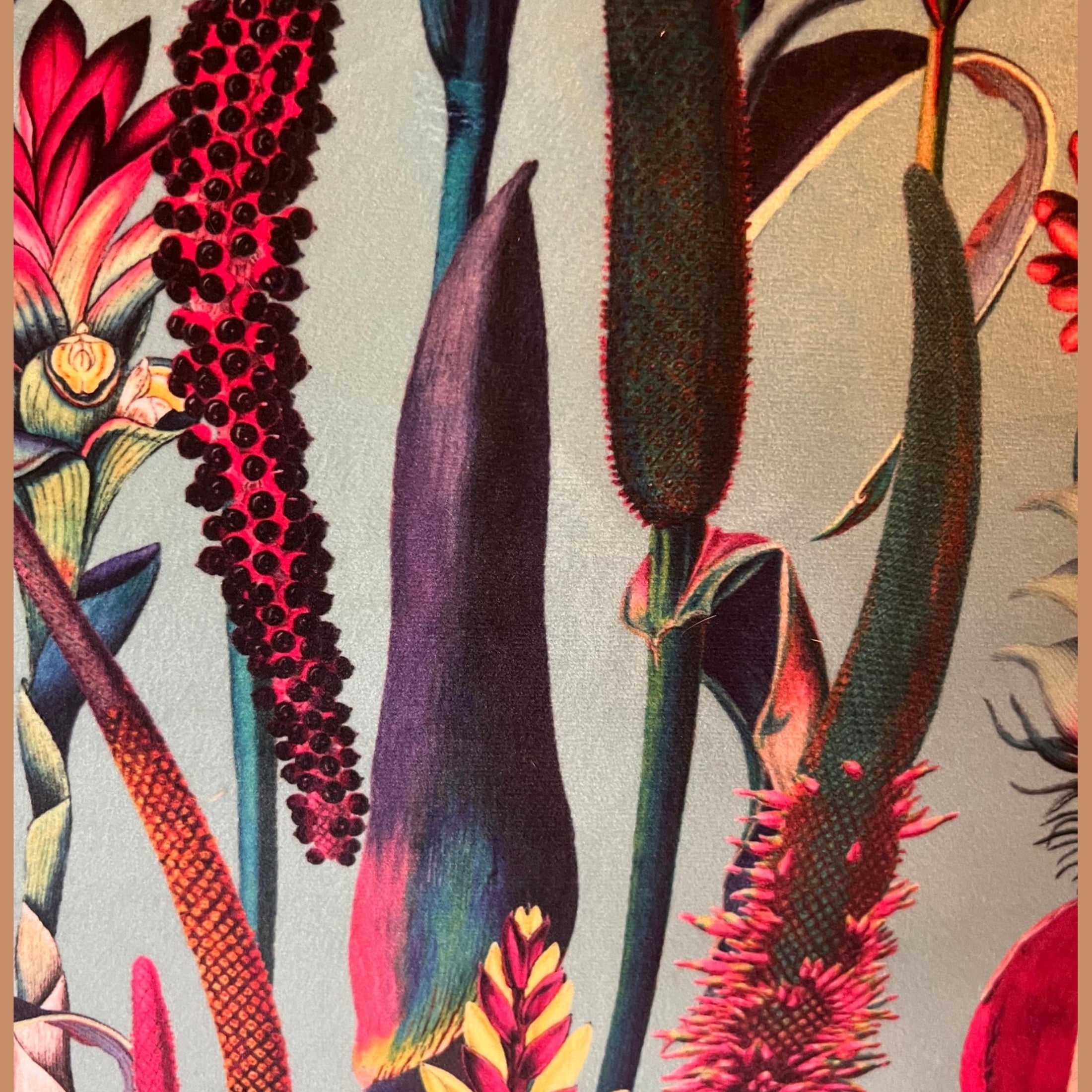 Botanical Lily | Turquoise & Pink Velvet | Footstool