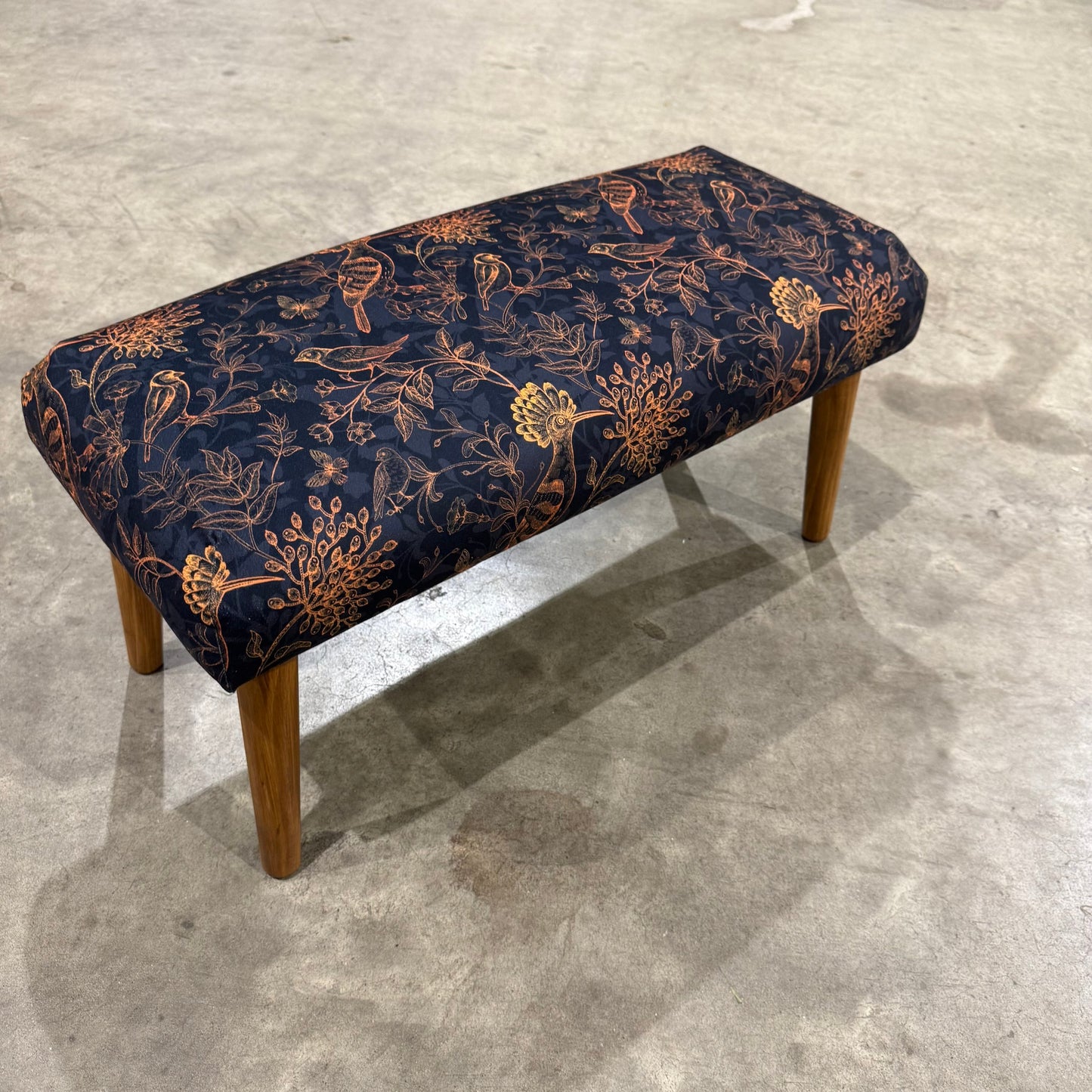 The rustic birds black and gold velvet footstool