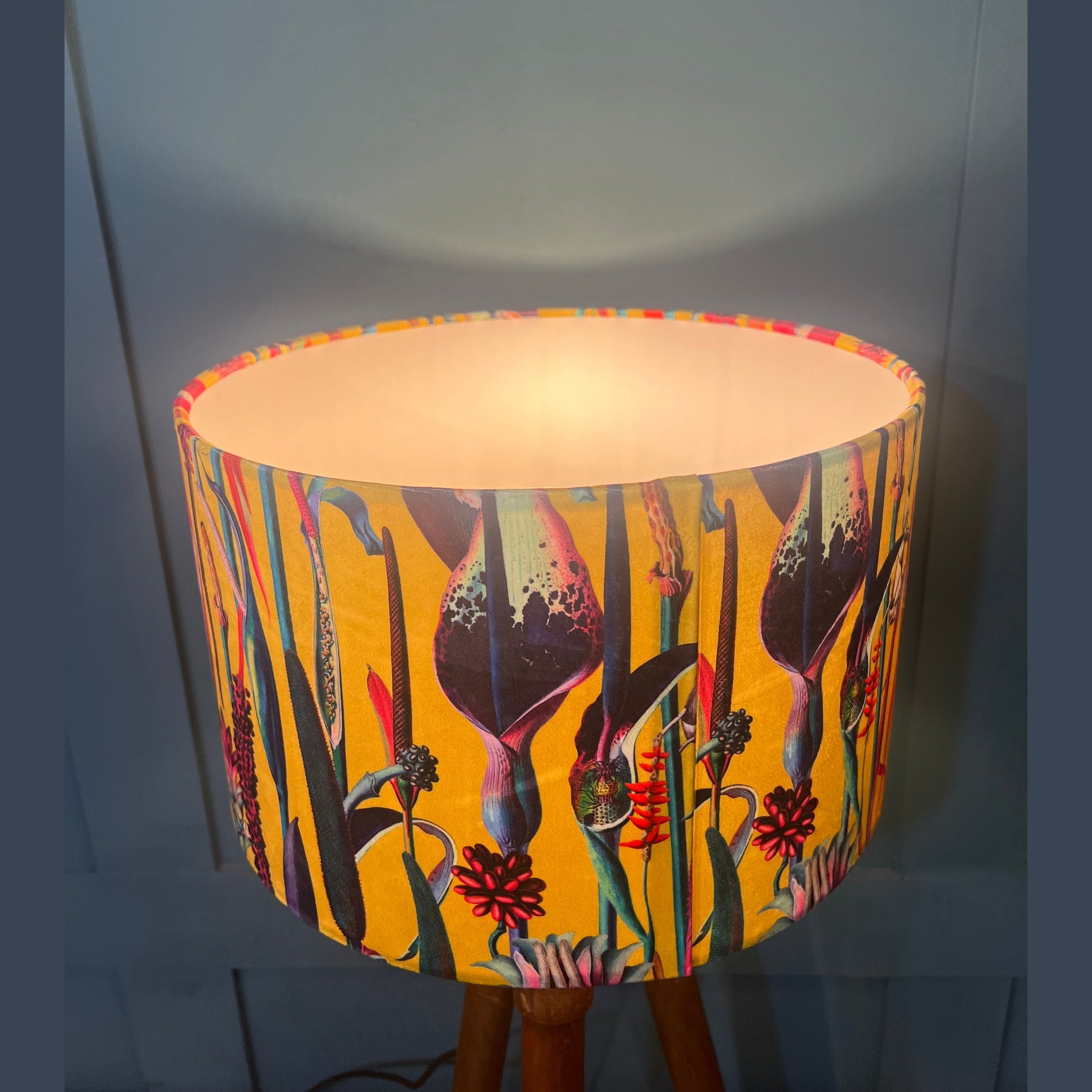 Botanical Lily | Yellow & Teal Velvet | Lampshade