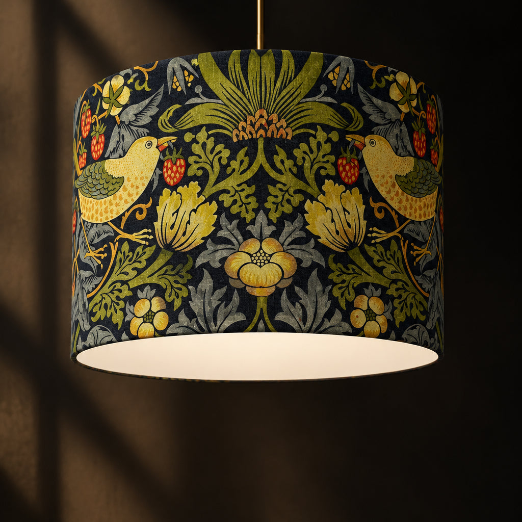 Strawberry Thief | Navy & Green | William Morris | Pendant Lampshade