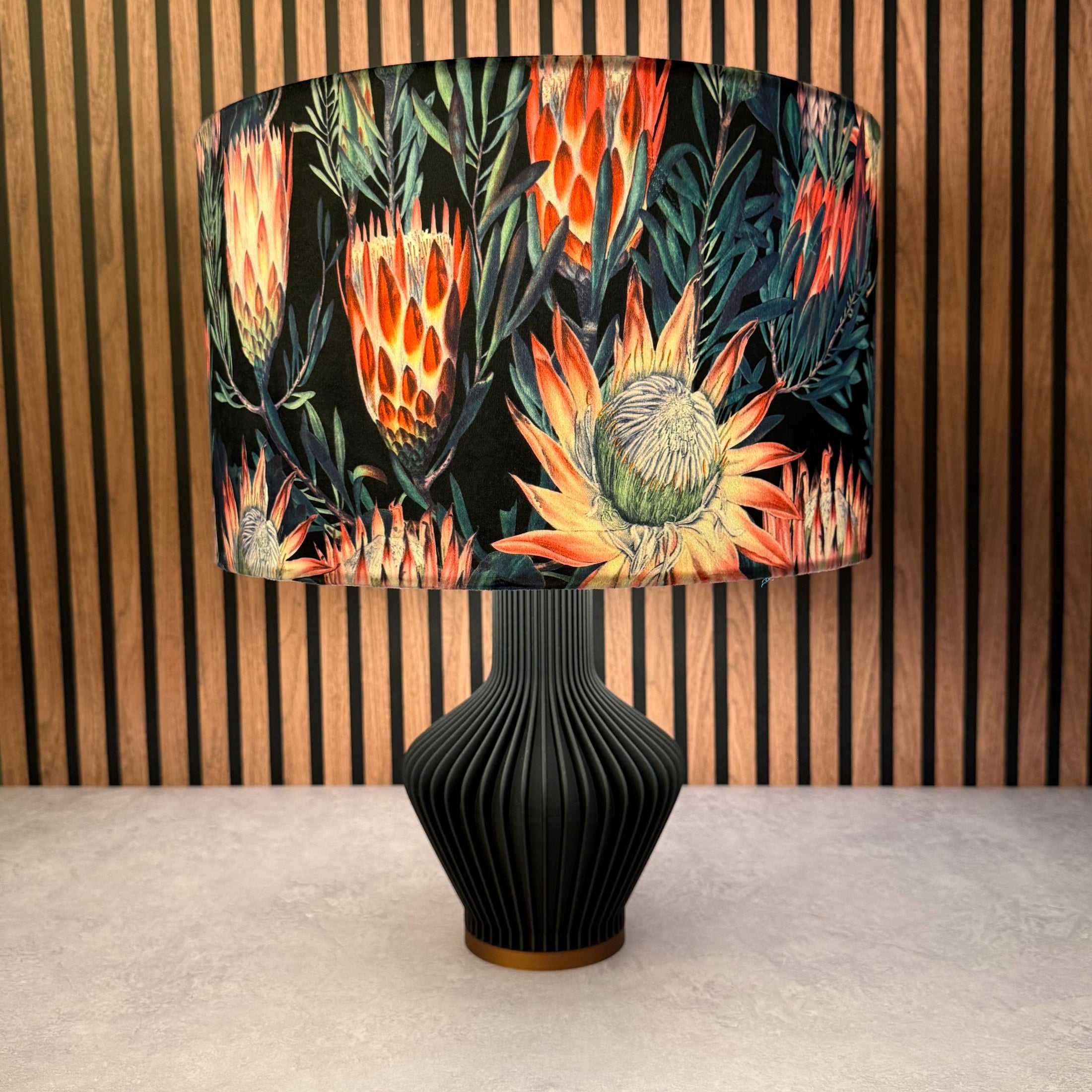 Protea Flower | Black & Pink Velvet | Lampshade