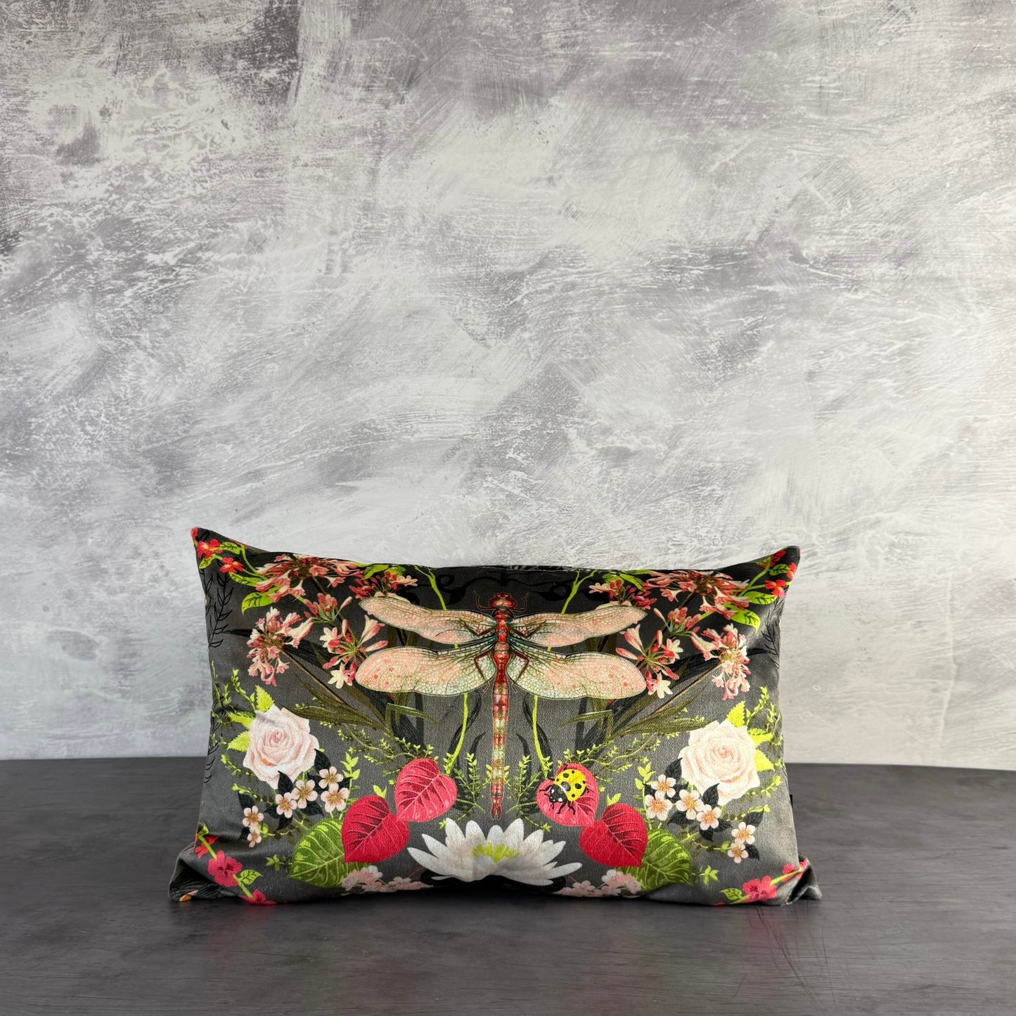 Garden treasures grey  luxury velvet bolster cushion Becca Who