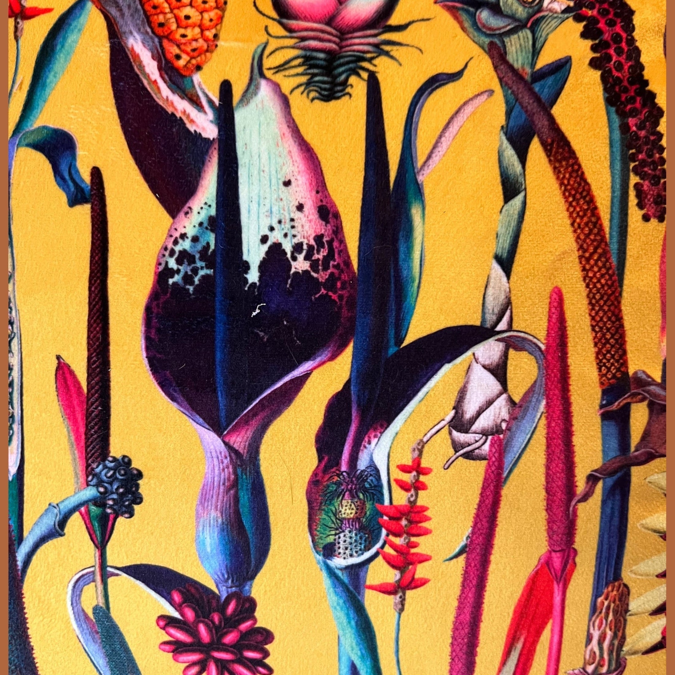 Botanical Lily | Yellow & Pink Velvet | Footstool