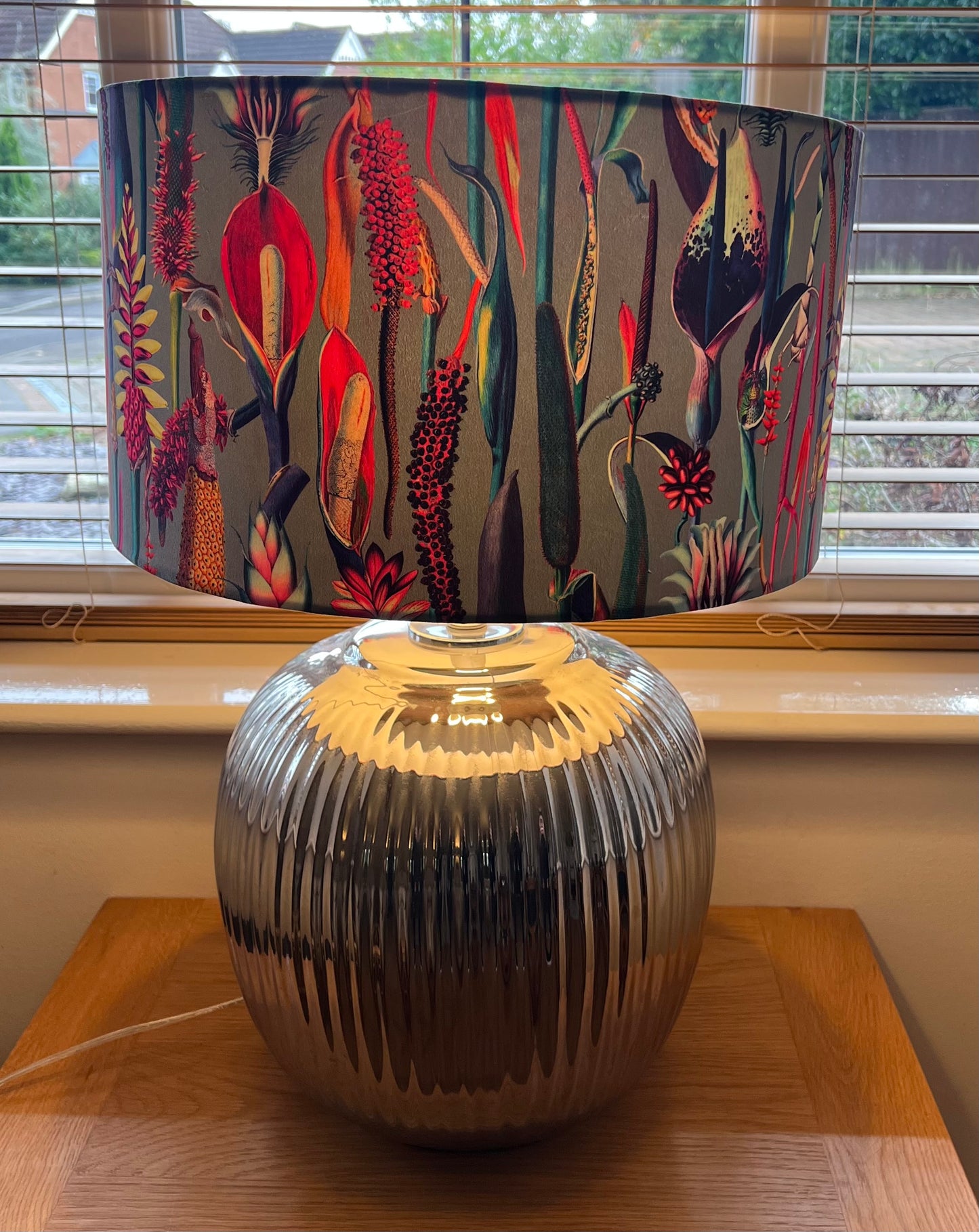 Grey botanical lily velvet lampshade