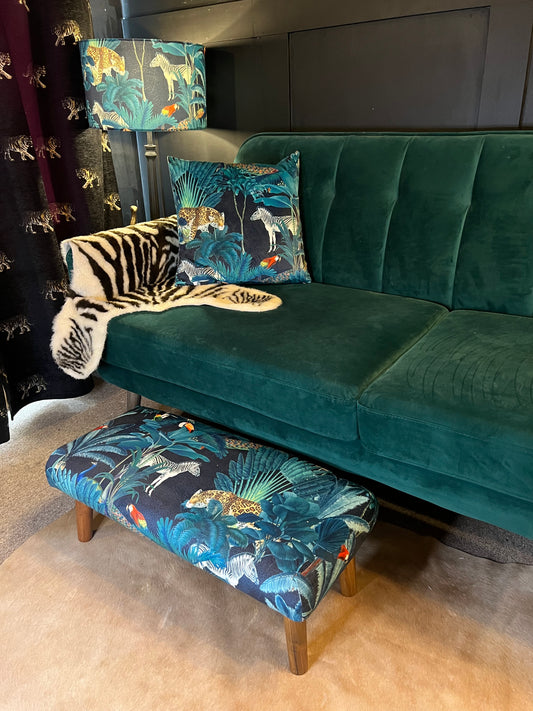 Tropical Jungle parrot & toucan velvet Footstool