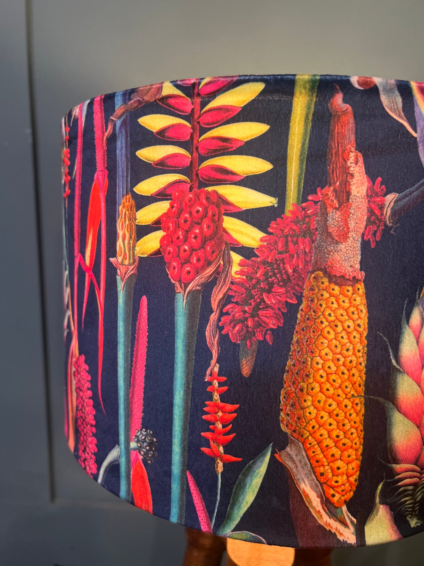 Navy botanical lily velvet lampshade