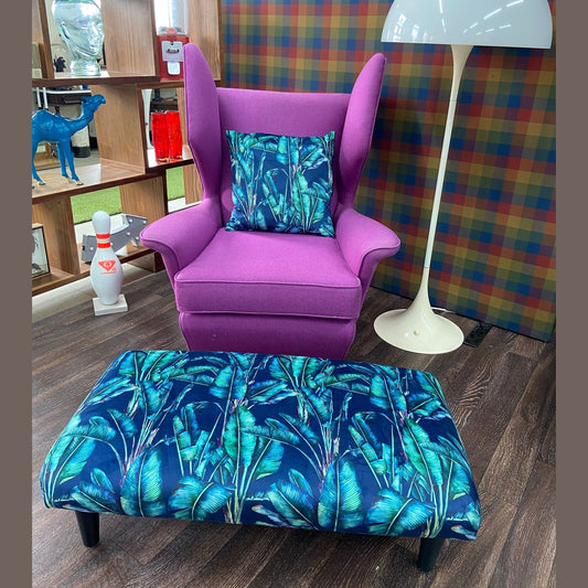Tropical palm leaf  velvet jungle Footstool