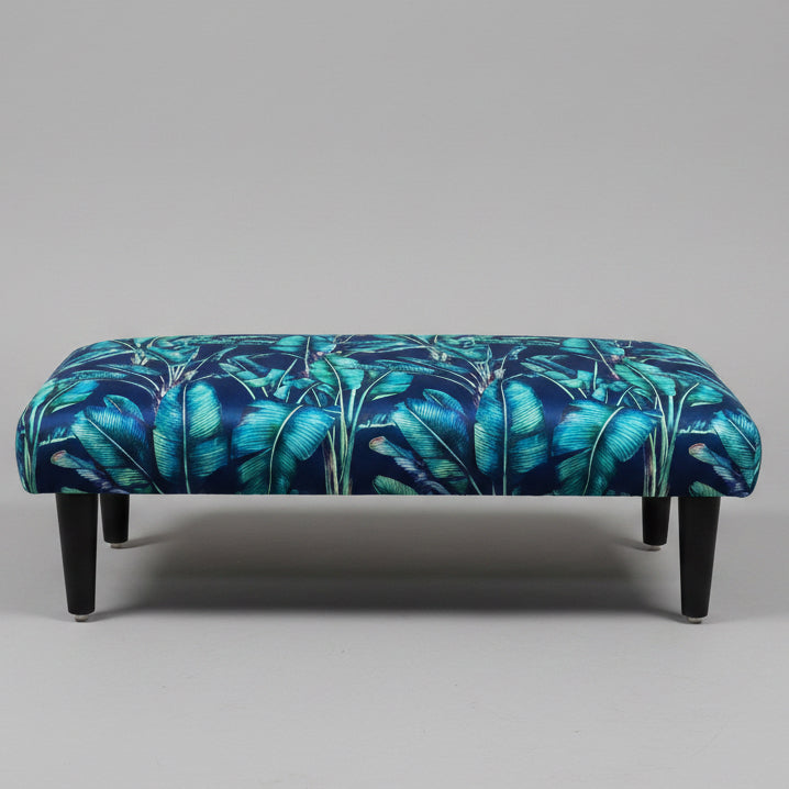 Palm Leaf | Navy & Teal Velvet | Footstool