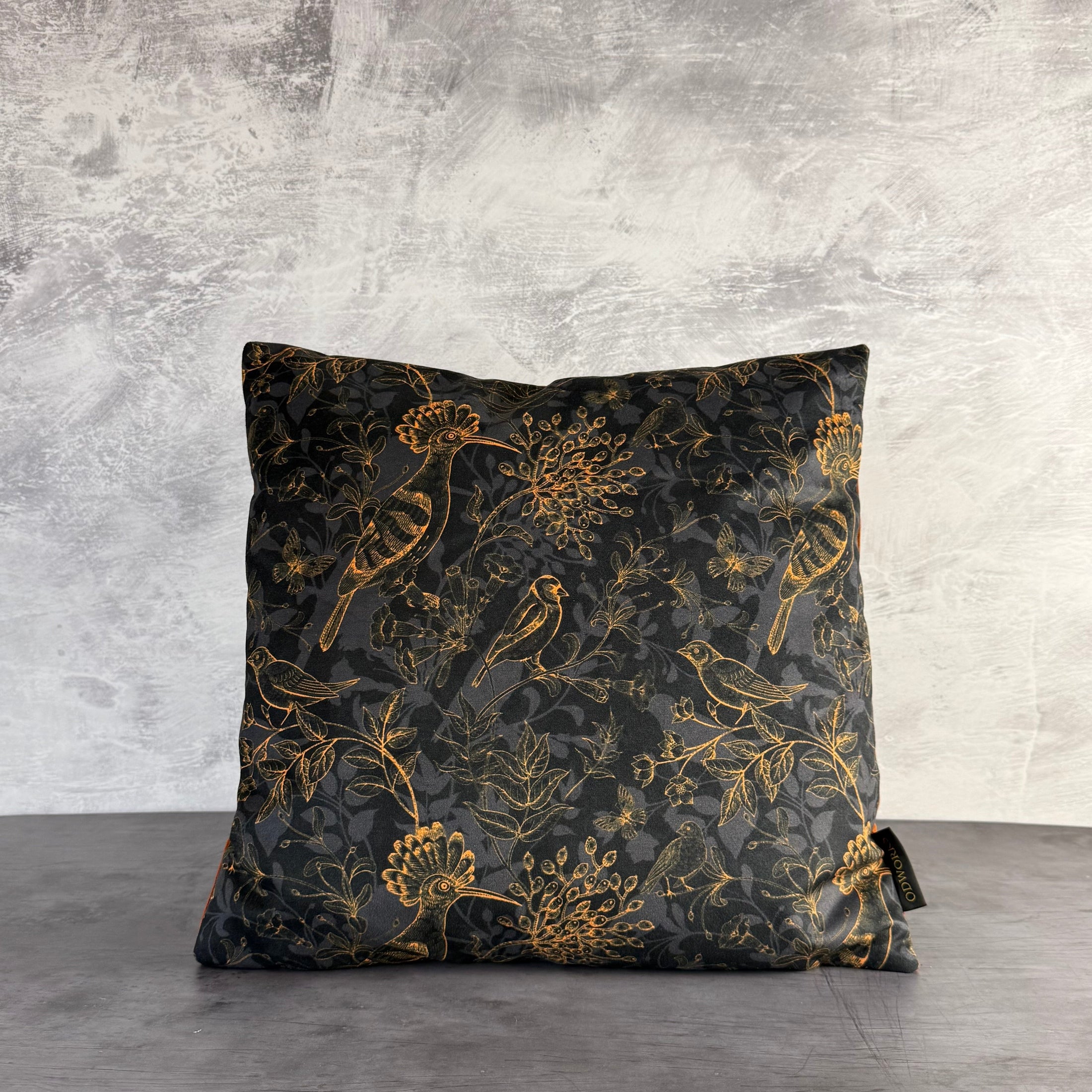 Rustic Birds | Black & Gold Velvet | Cushion