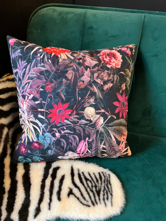 Autumnal blossoms luxury velvet cushion