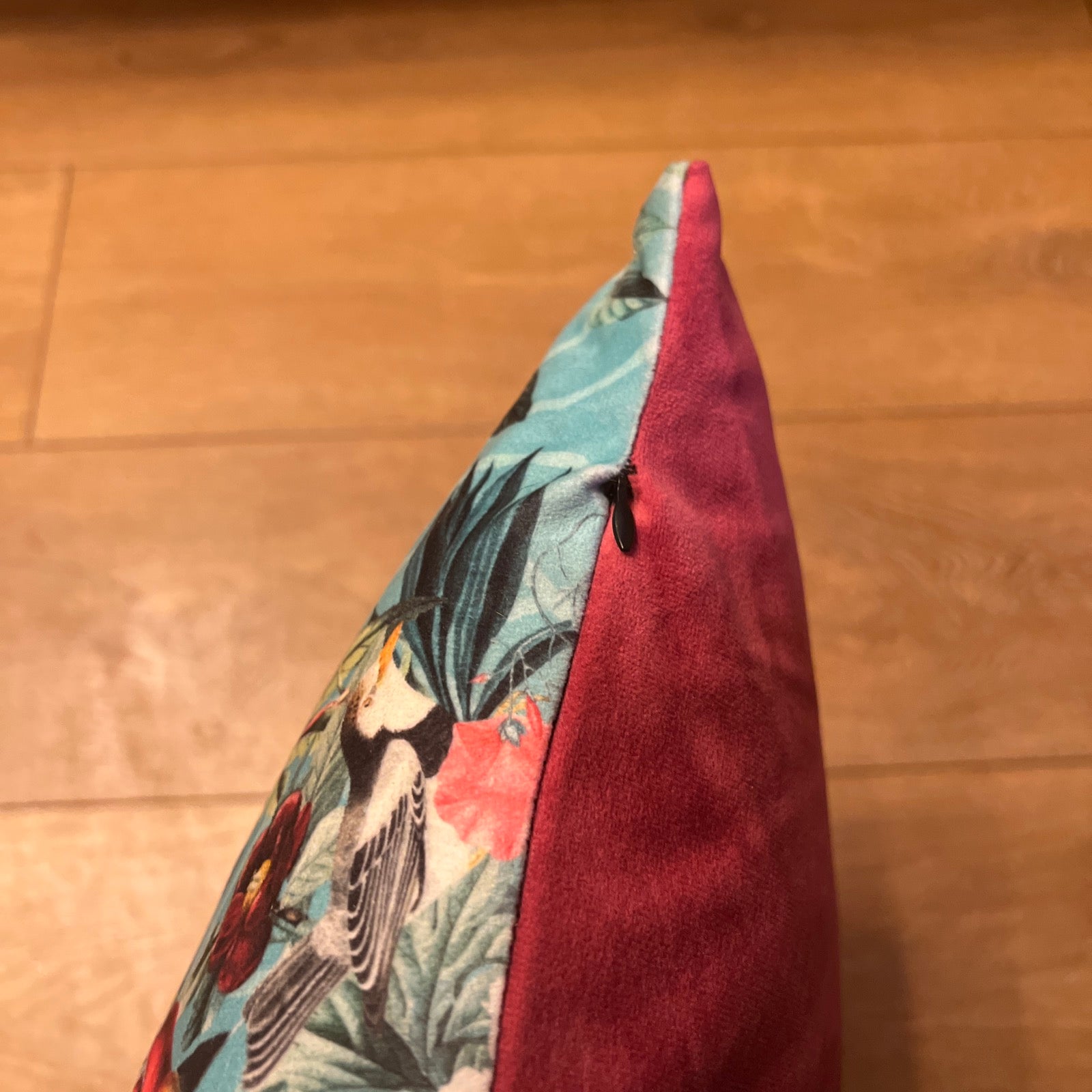 Geometric Birds | Teal & Pink Velvet | Cushion