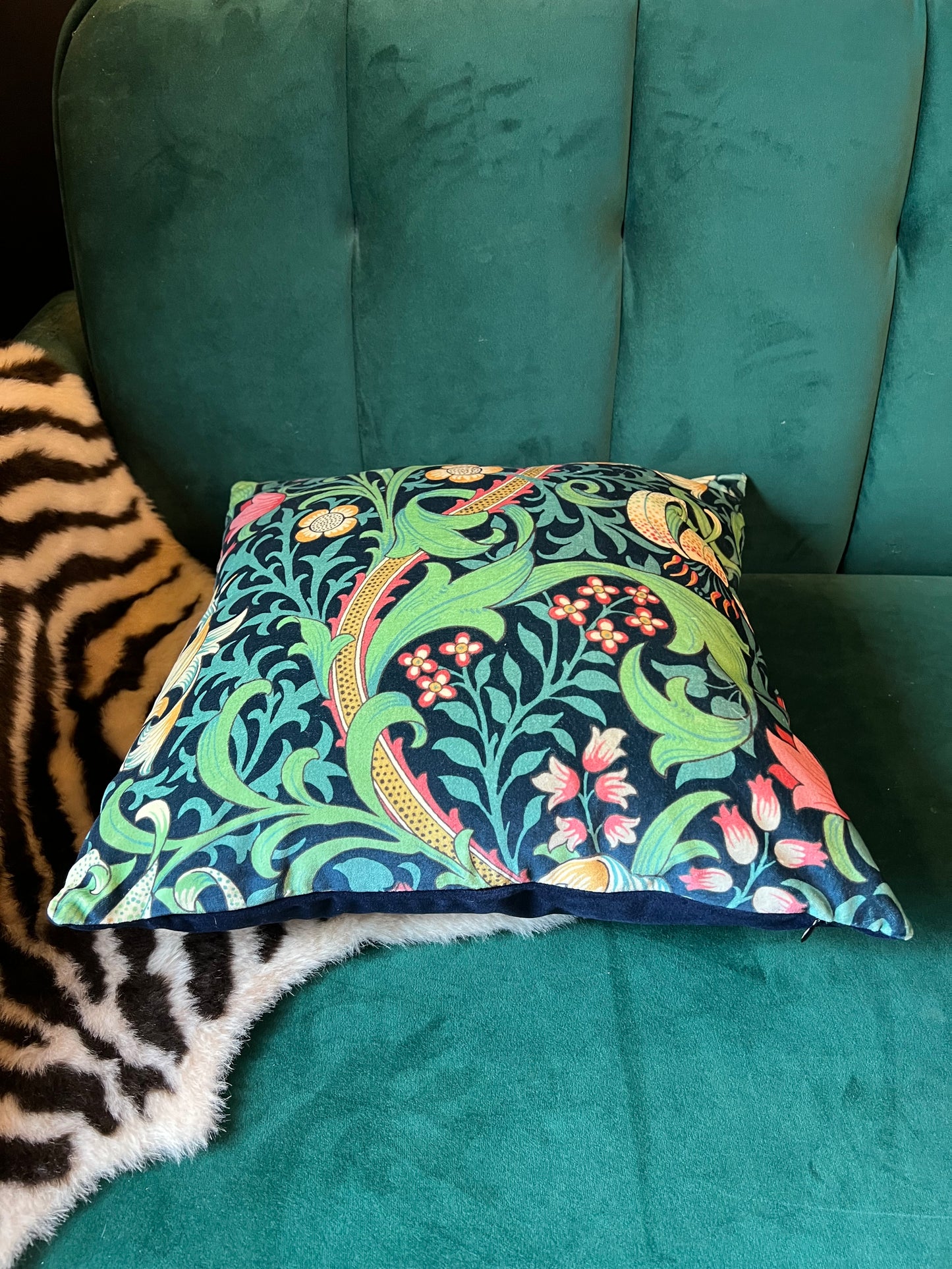 Golden lily velvet cushion Sanderson William Morris