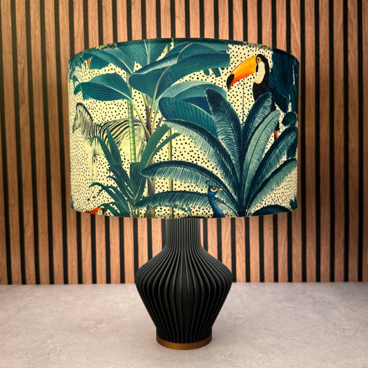 Tropical paradise jungle white & teal  velvet lampshade