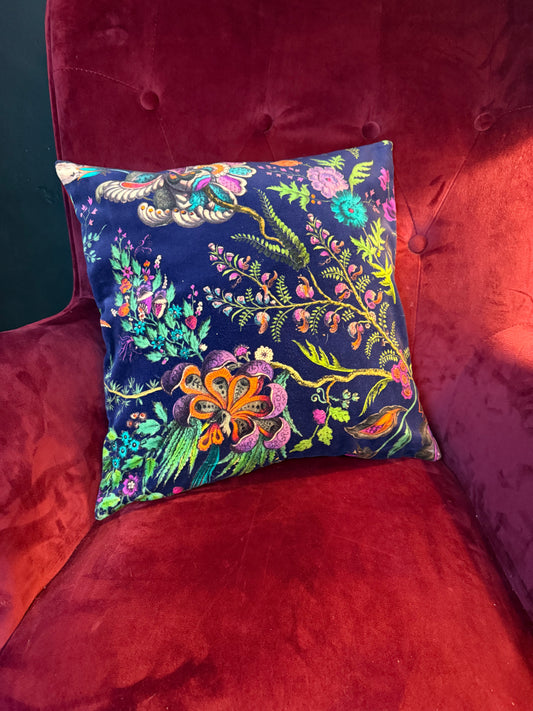 Wonderland luxury velvet cushion Sophie Robinson Harlequin