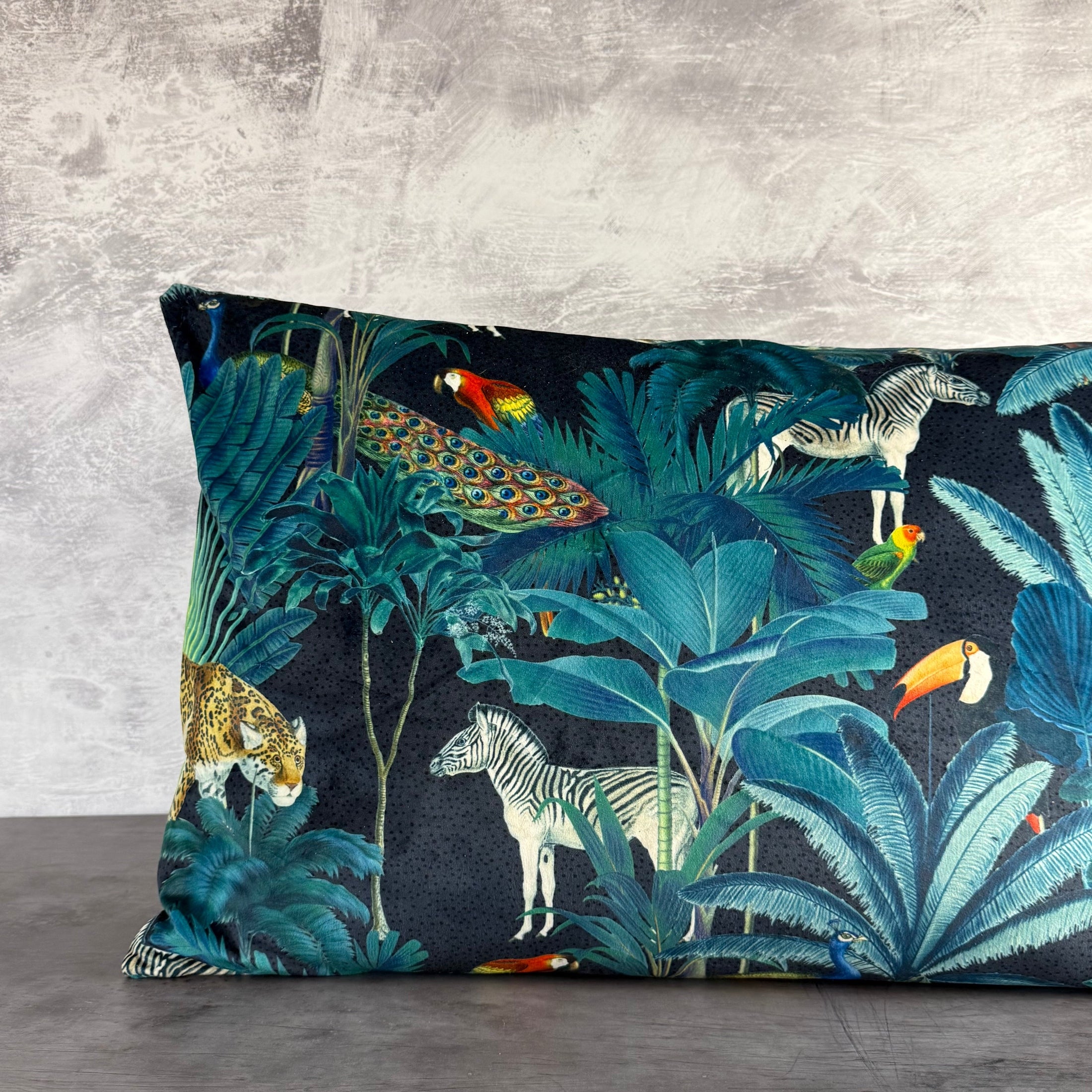 Tropical Paradise | Grey & Teal Velvet | Bolster Cushion