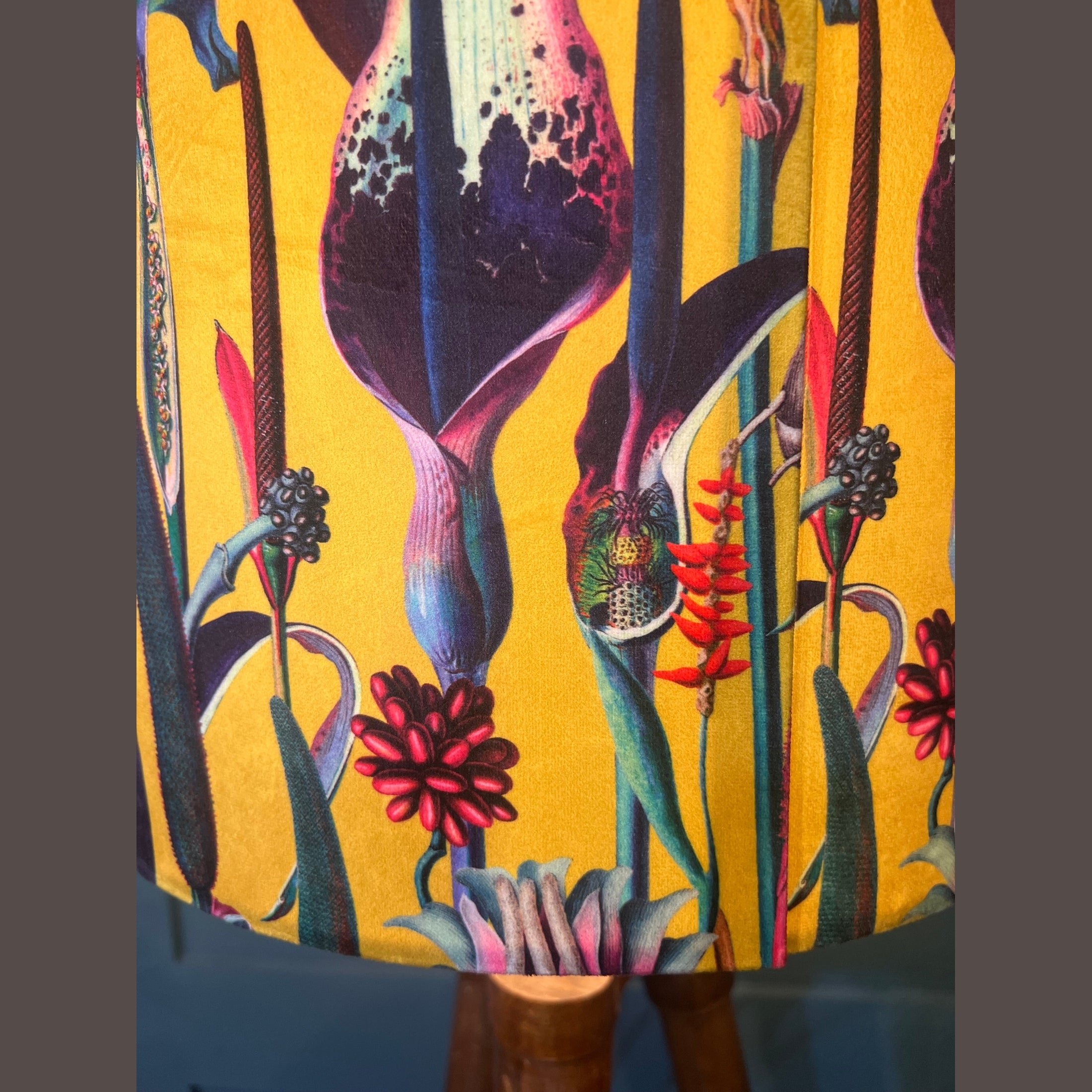 Botanical Lily | Yellow & Teal Velvet | Lampshade