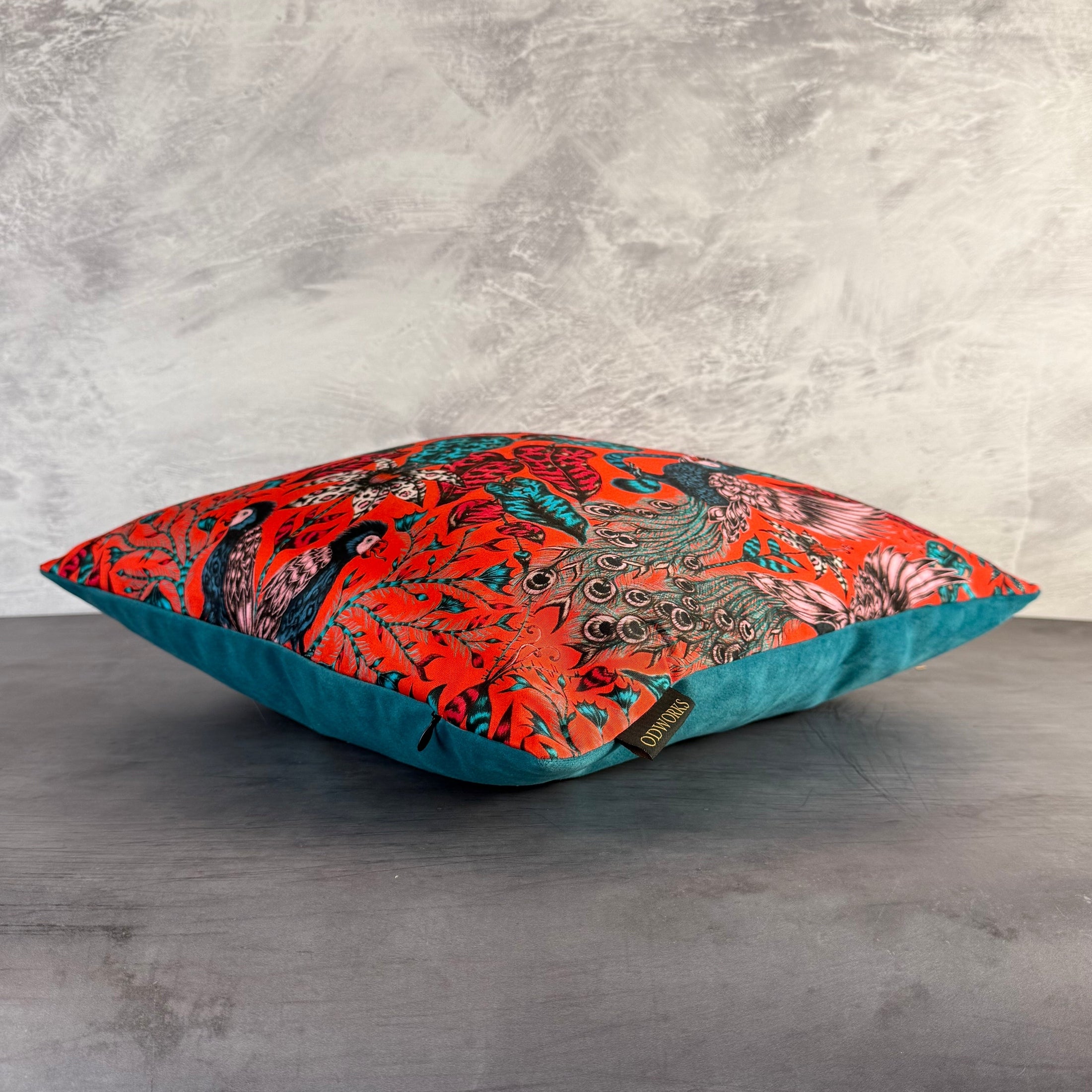 Amazon Birds | Red & Teal Velvet | Emma J Shipley | Cushion