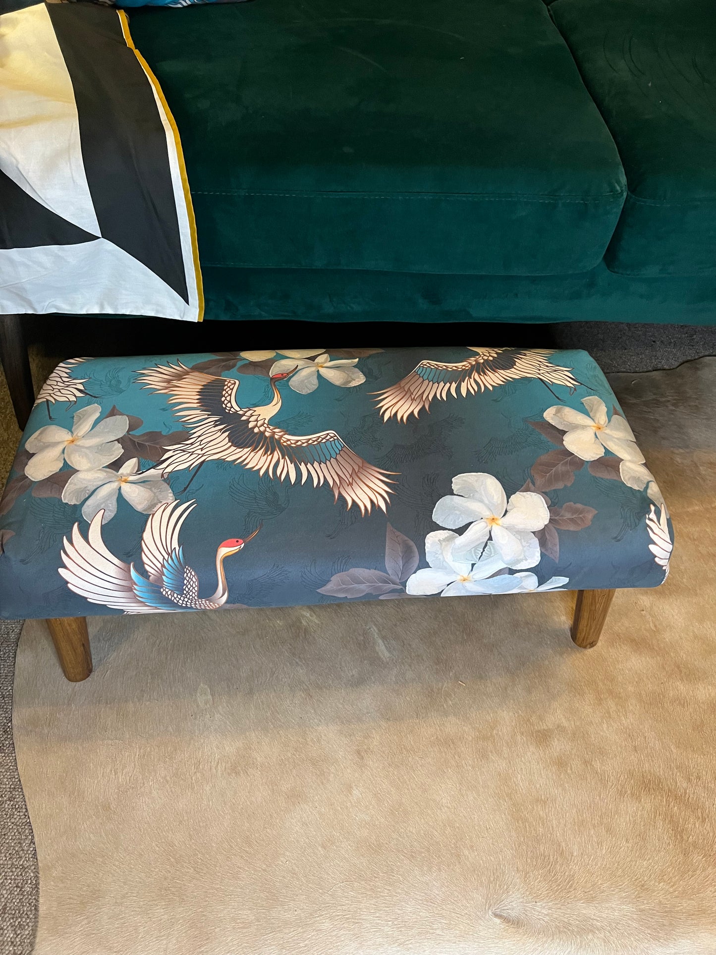 Japanese cranes luxury velvet Footstool