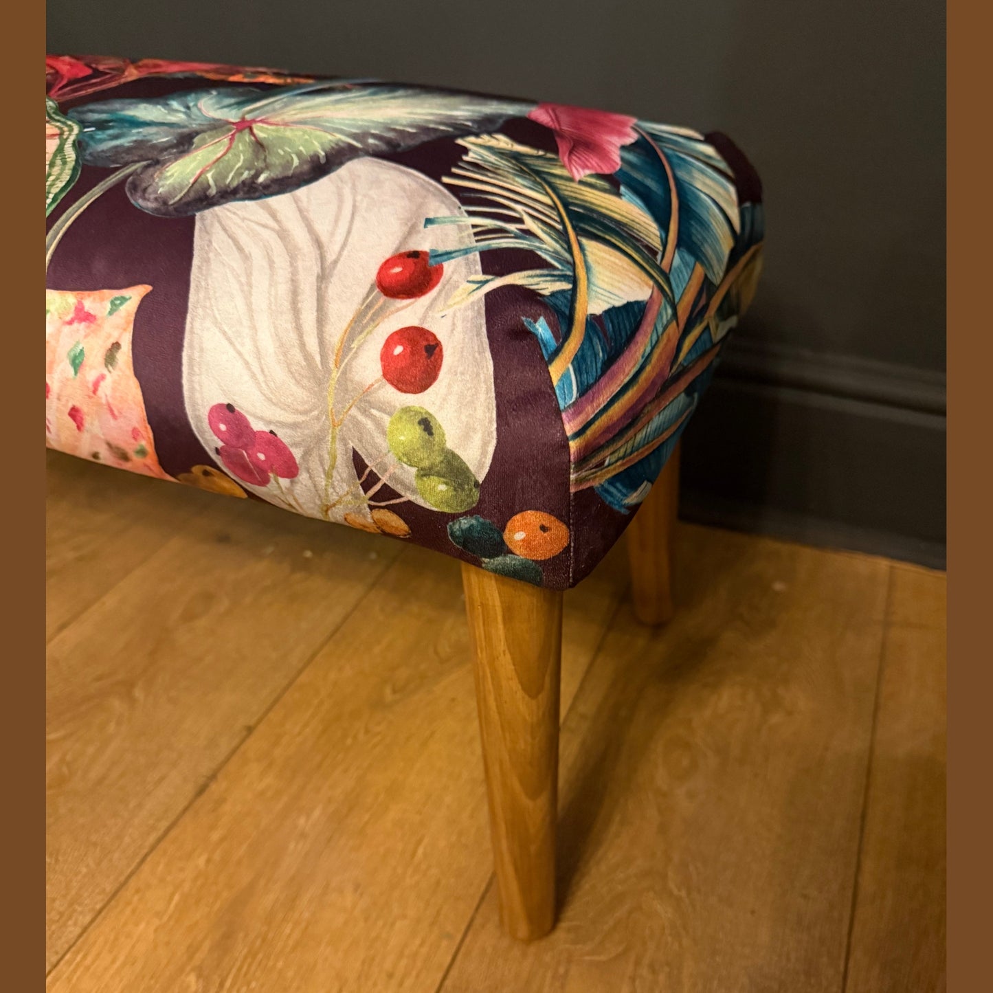 Acid leaf botanical footstool hot pink / teal velvet Footstool