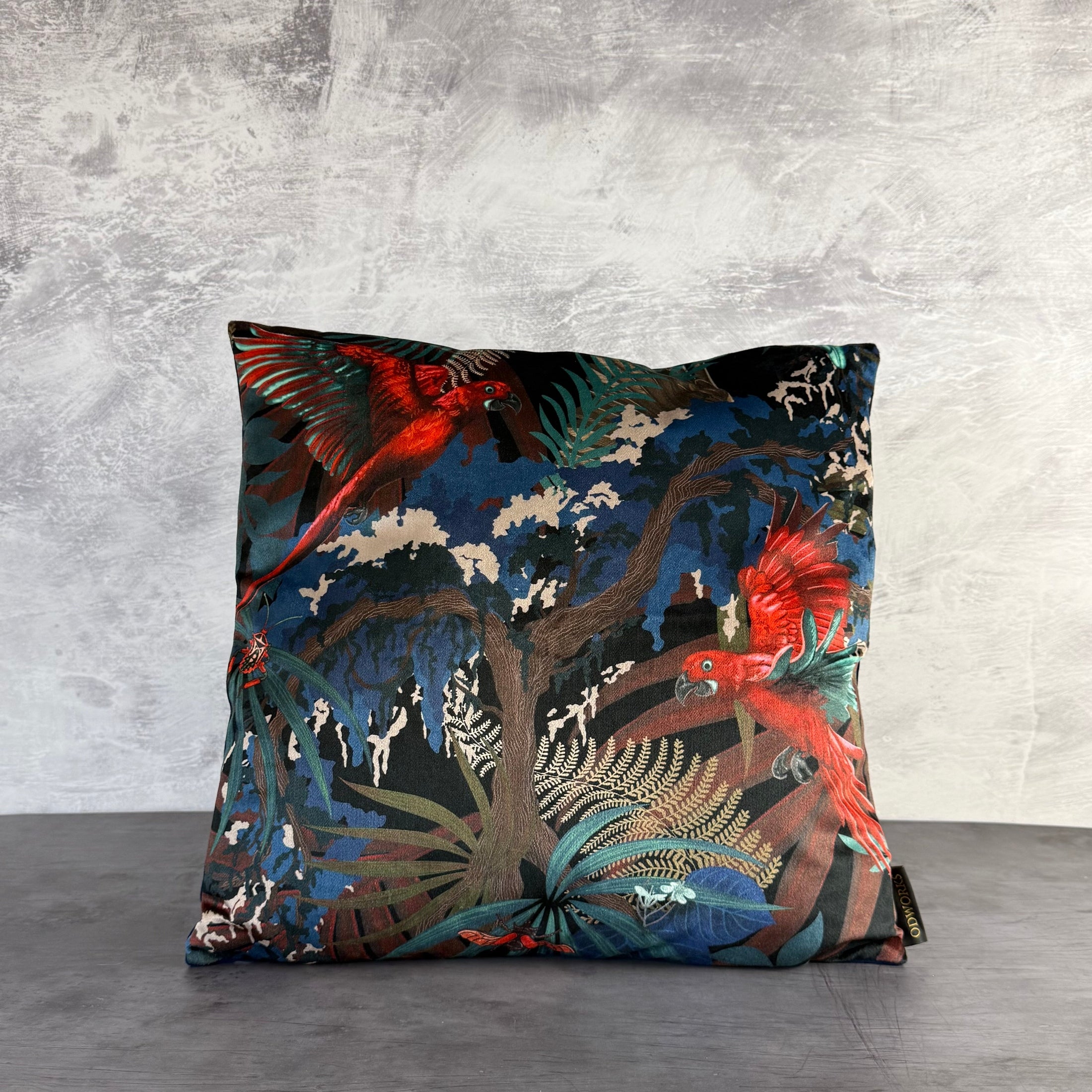Rainforest Rush | Navy & Red Velvet | Becca Who | Cushion