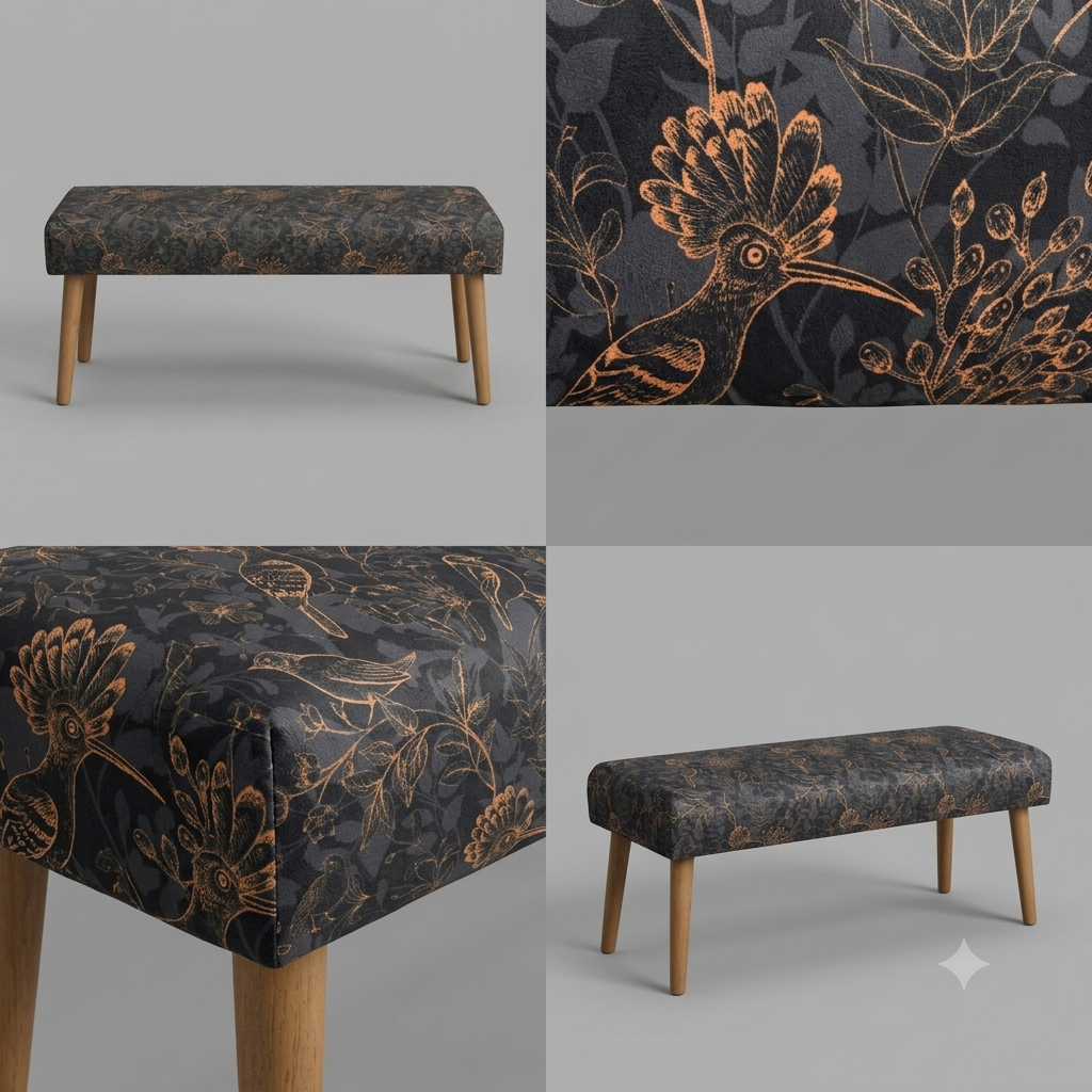 Rustic Birds | Black & Copper Velvet | Bench