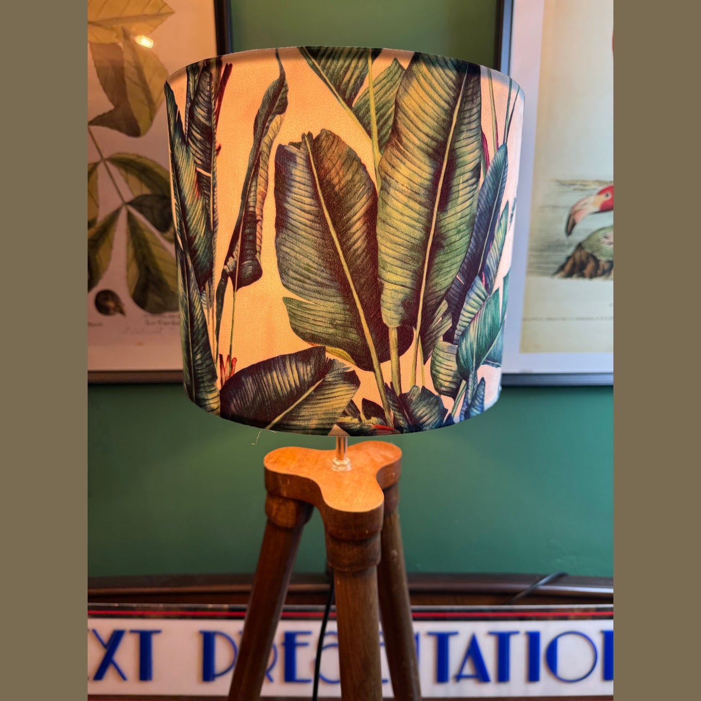 Palm leaf jungle white velvet lampshade